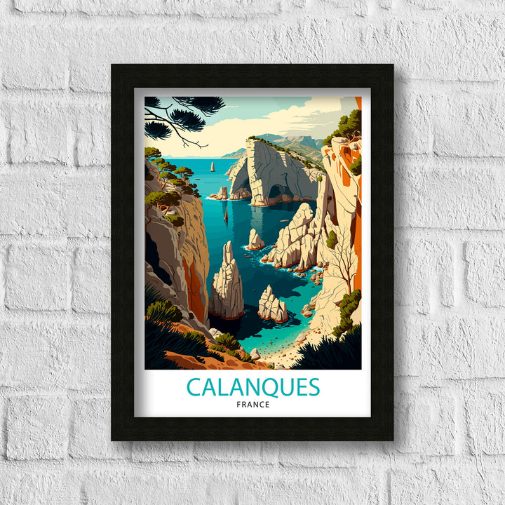 Calanques Travel Poster Marseille Wall Art France Illustration Calanques Poster Mediterranean Decor France Travel Poster