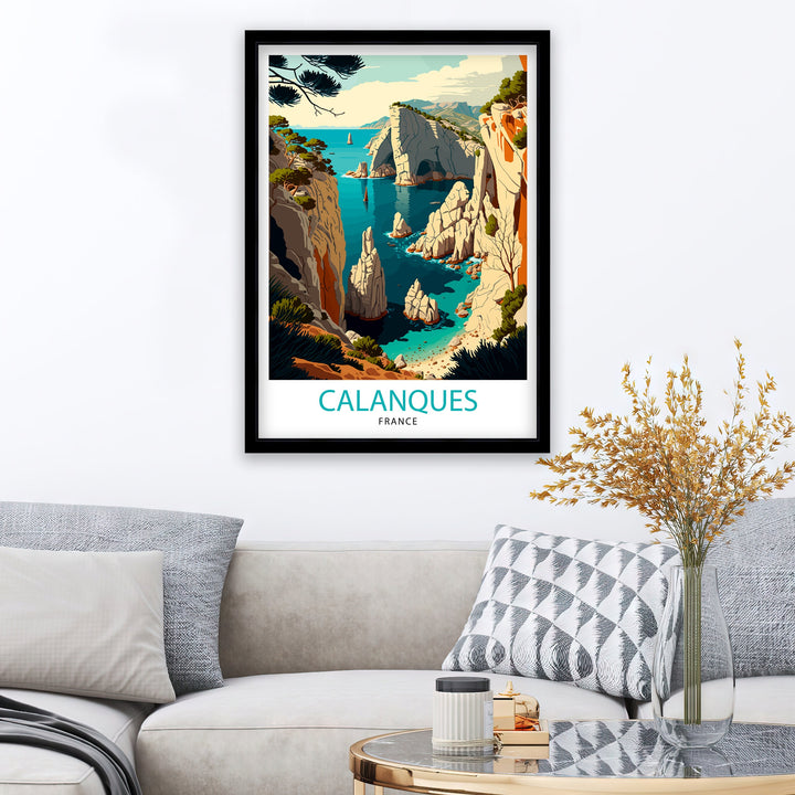 Calanques Travel Poster Marseille Wall Art France Illustration Calanques Poster Mediterranean Decor France Travel Poster