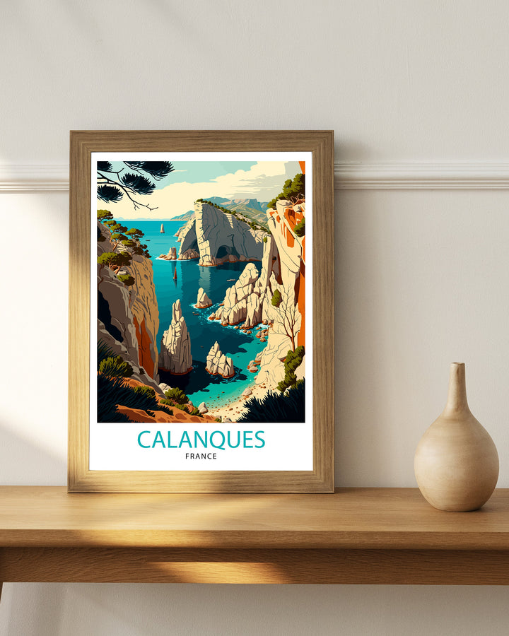 Calanques Travel Poster Marseille Wall Art France Illustration Calanques Poster Mediterranean Decor France Travel Poster