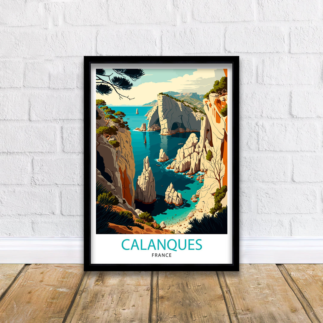 Calanques Travel Poster Marseille Wall Art France Illustration Calanques Poster Mediterranean Decor France Travel Poster