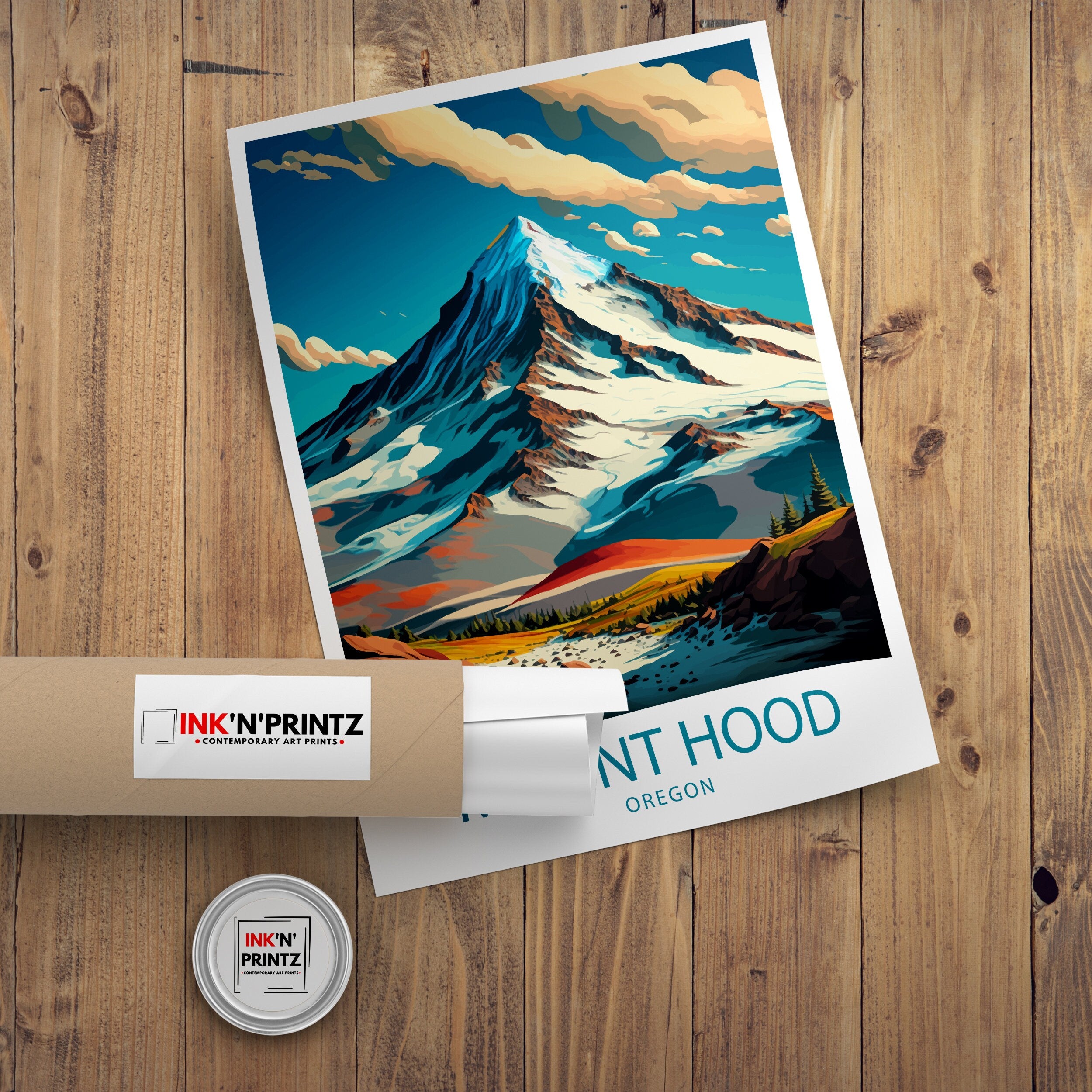 Mount Hood Travel Poster, Oregon Mountain Print