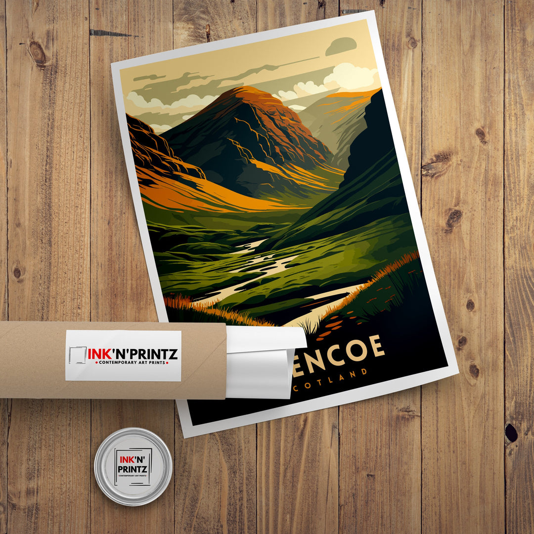 Glencoe Scotland Travel Poster Glencoe Wall Art Glencoe Illustration Scotland Poster Scotland