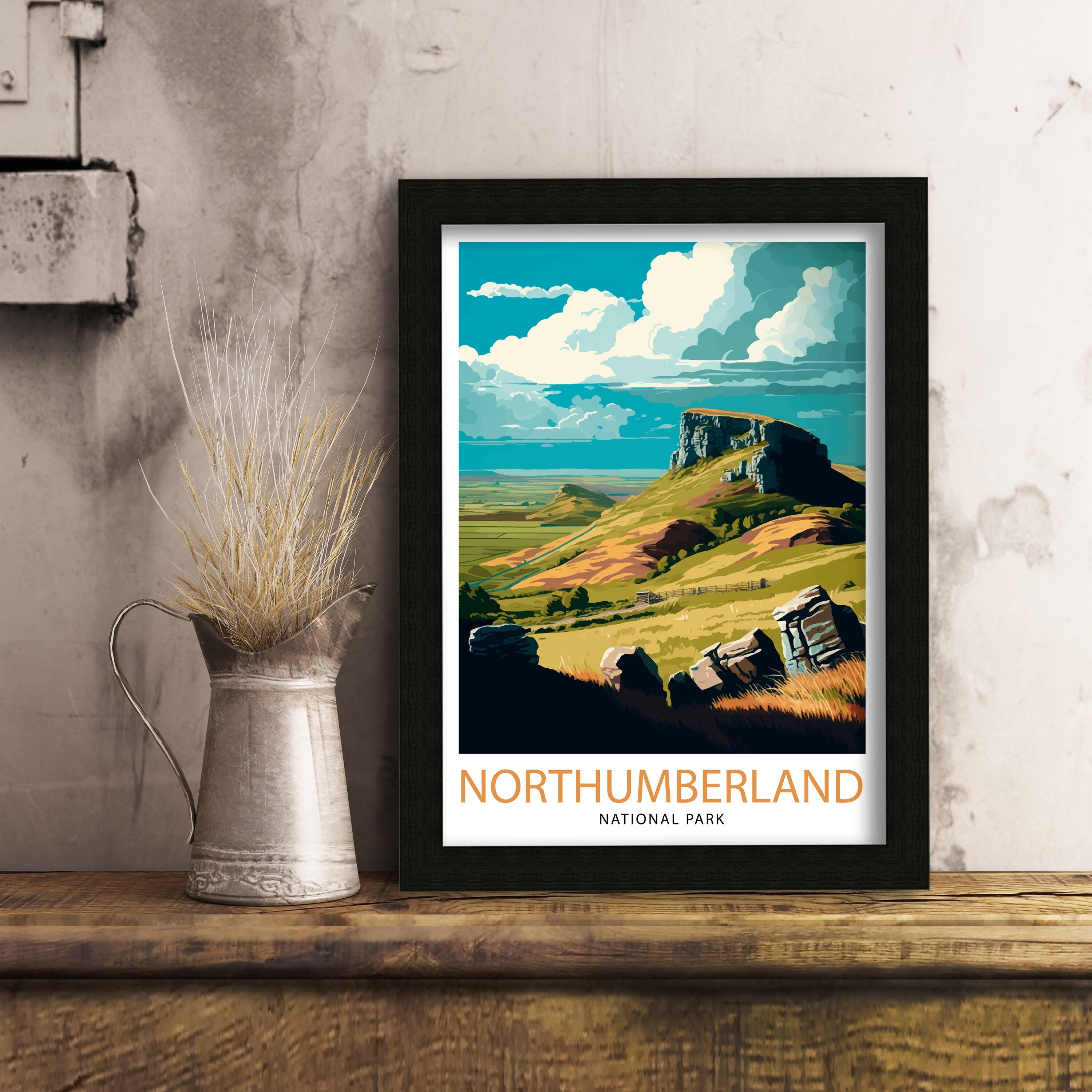 Northumberland National Park Travel Poster, England Landscape Art Print