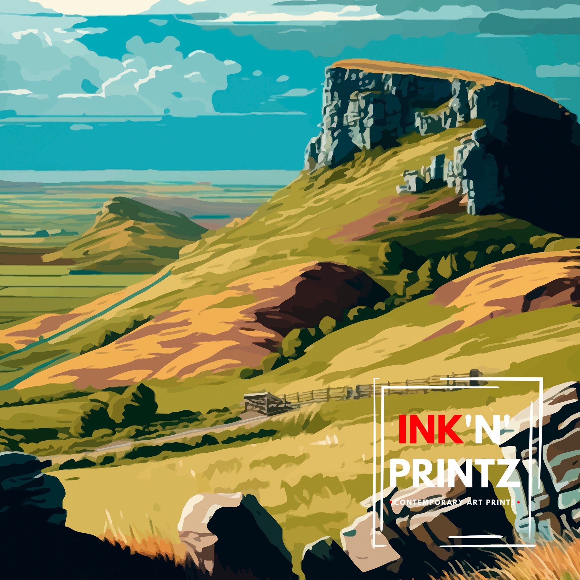 Northumberland National Park Travel Poster, England Landscape Art Print