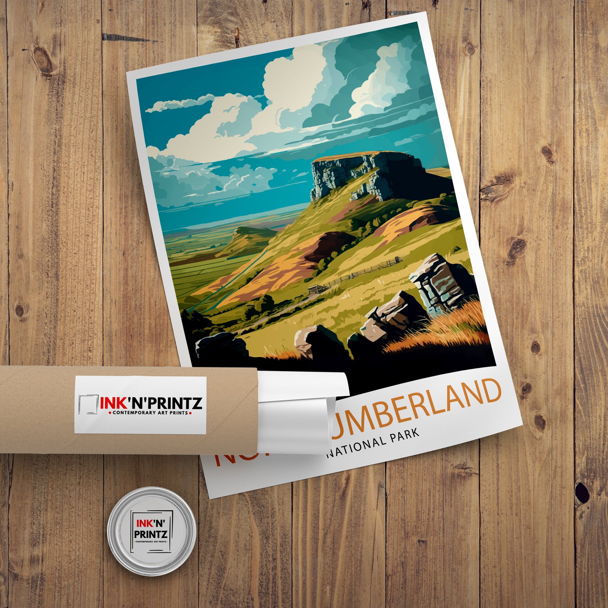 Northumberland National Park Travel Poster, England Landscape Art Print