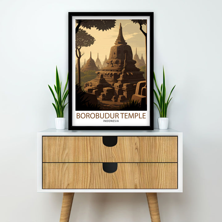 Borobudur Temple Poster , Indonesia Wall Art, Travel Decor, Gift for Traveler, Temple Art, Indonesia Poster