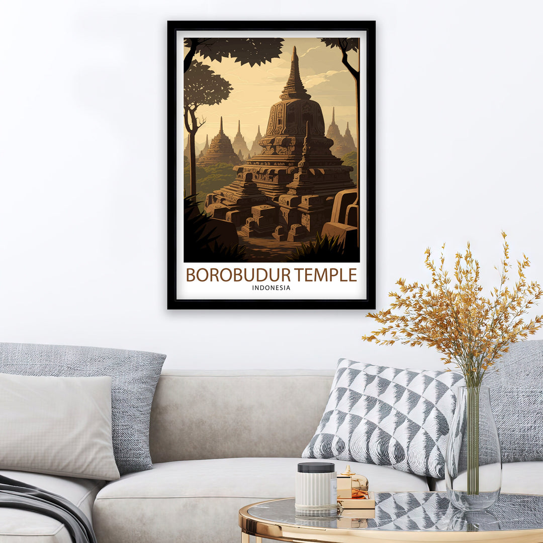 Borobudur Temple Poster , Indonesia Wall Art, Travel Decor, Gift for Traveler, Temple Art, Indonesia Poster