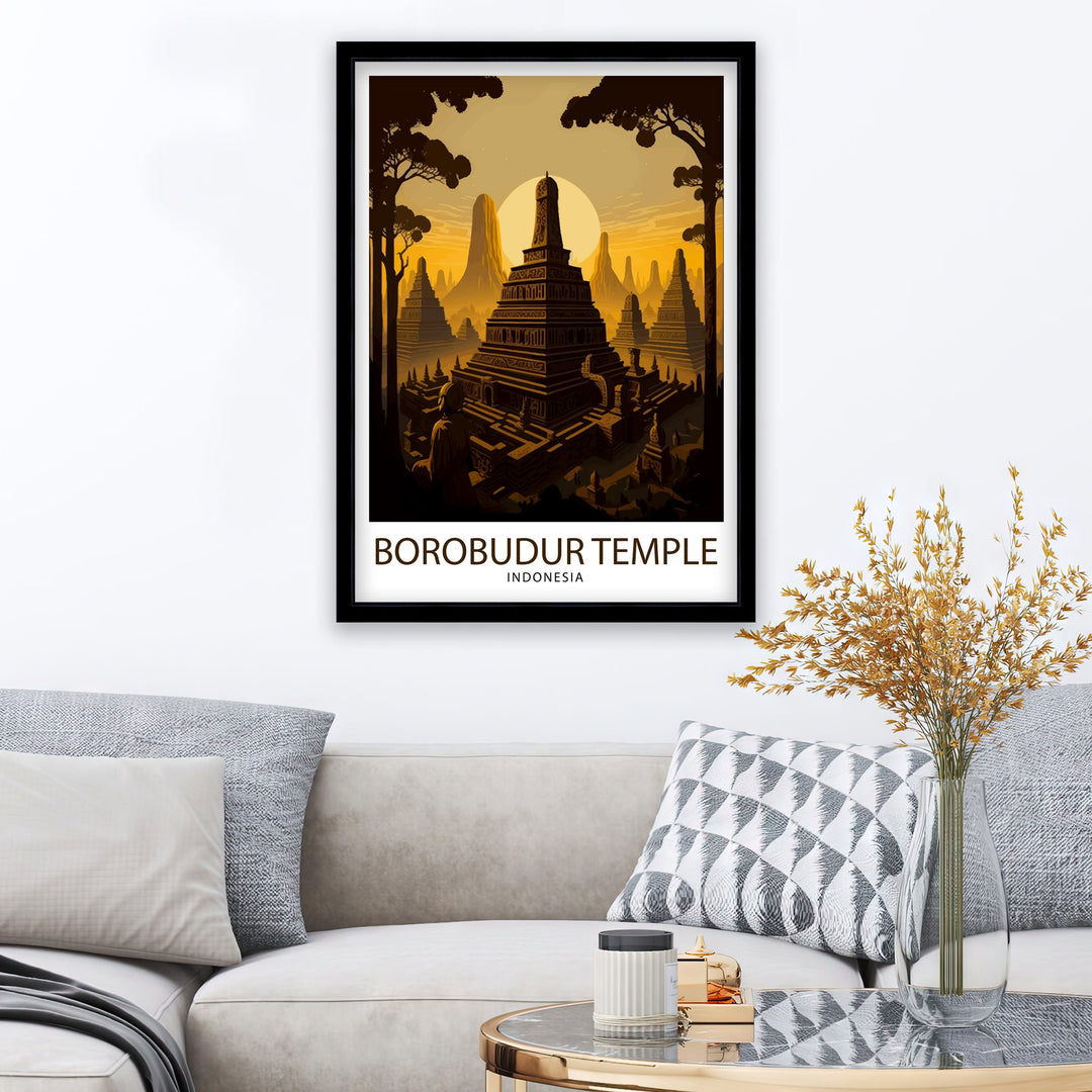 Borobudur Temple Poster , Indonesia Wall Art, Travel Decor, Gift for Traveler, Temple Art, Indonesia Poster