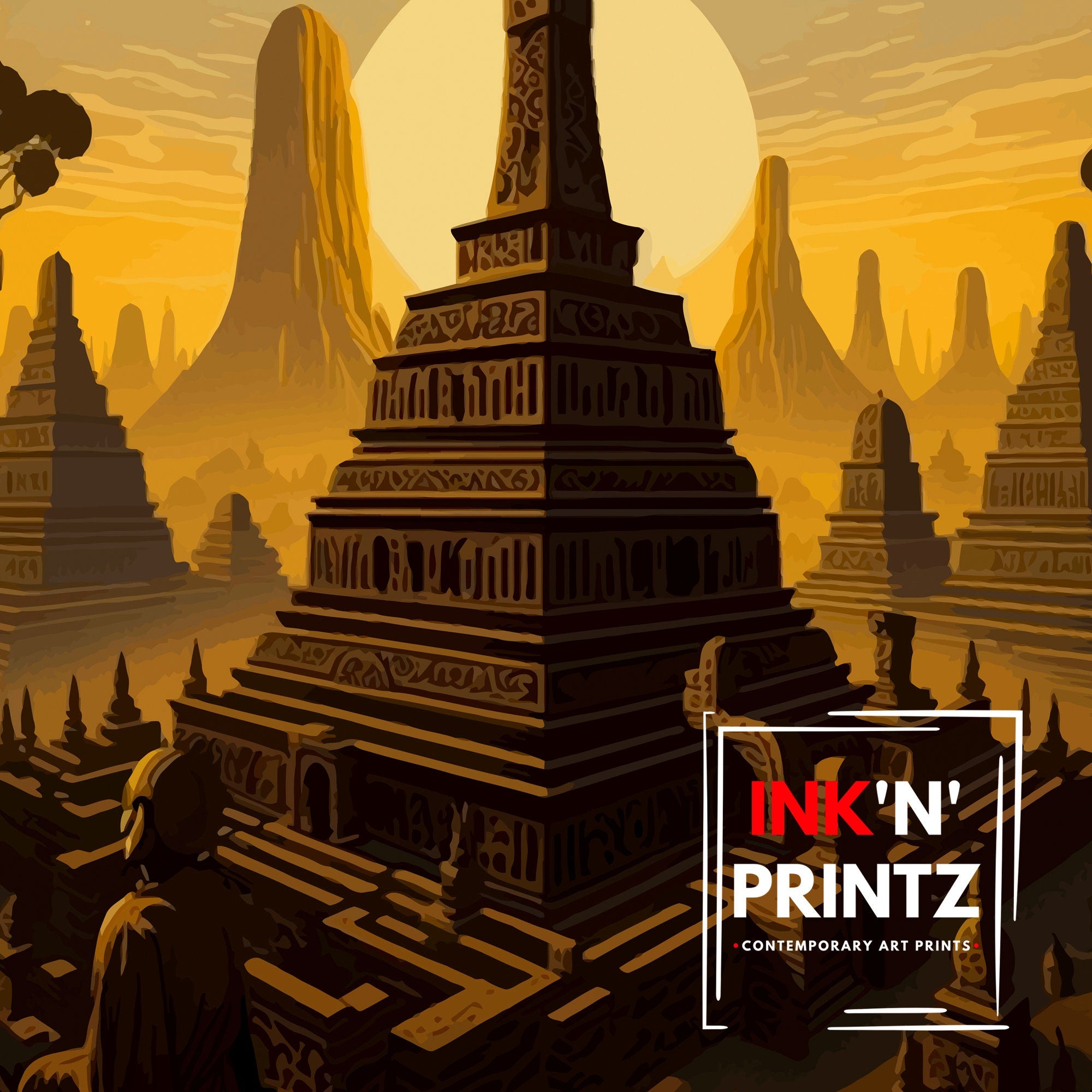 Borobudur Temple Print, Indonesia Travel Art