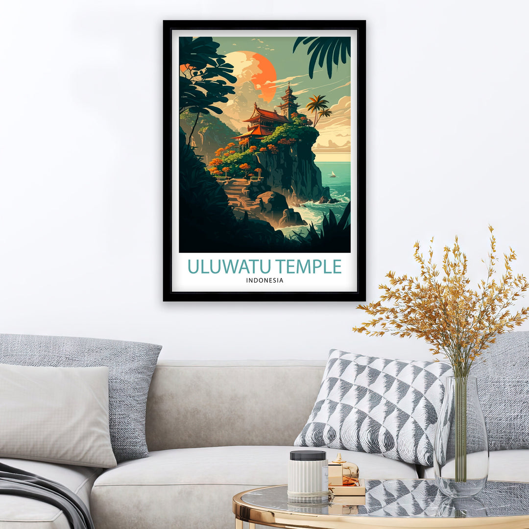 Uluwatu Temple Poster Bali Travel Decor Uluwatu Illustration Indonesia Wall Art Uluwatu Poster Bali Gift - Indonesia Home Decor