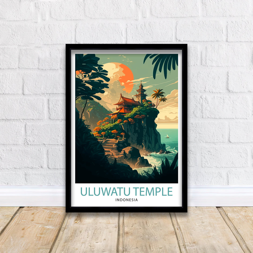 Uluwatu Temple Poster Bali Travel Decor Uluwatu Illustration Indonesia Wall Art Uluwatu Poster Bali Gift - Indonesia Home Decor