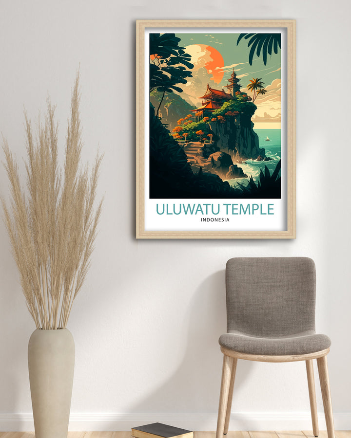 Uluwatu Temple Poster Bali Travel Decor Uluwatu Illustration Indonesia Wall Art Uluwatu Poster Bali Gift - Indonesia Home Decor