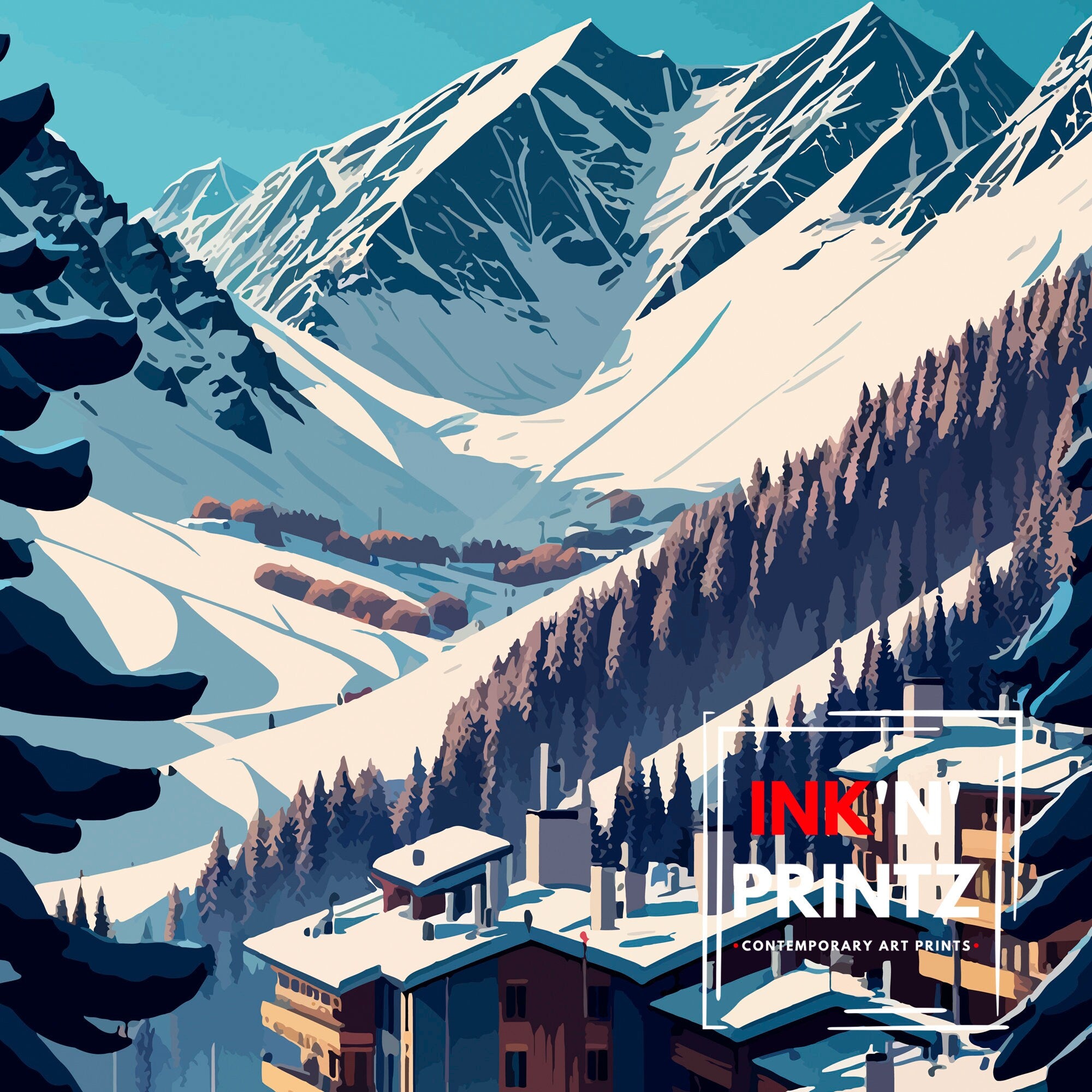Pas de la Casa, Andorra Travel Poster, Grandvalira Print