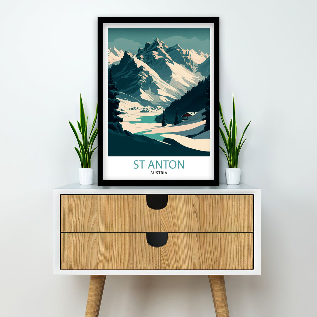 St. Anton Ski Resort Poster Austria Skiing Wall Art Winter Sports Decor Skiing Gift Travel Poster Austrian Ski Poster Austria Ski Poster