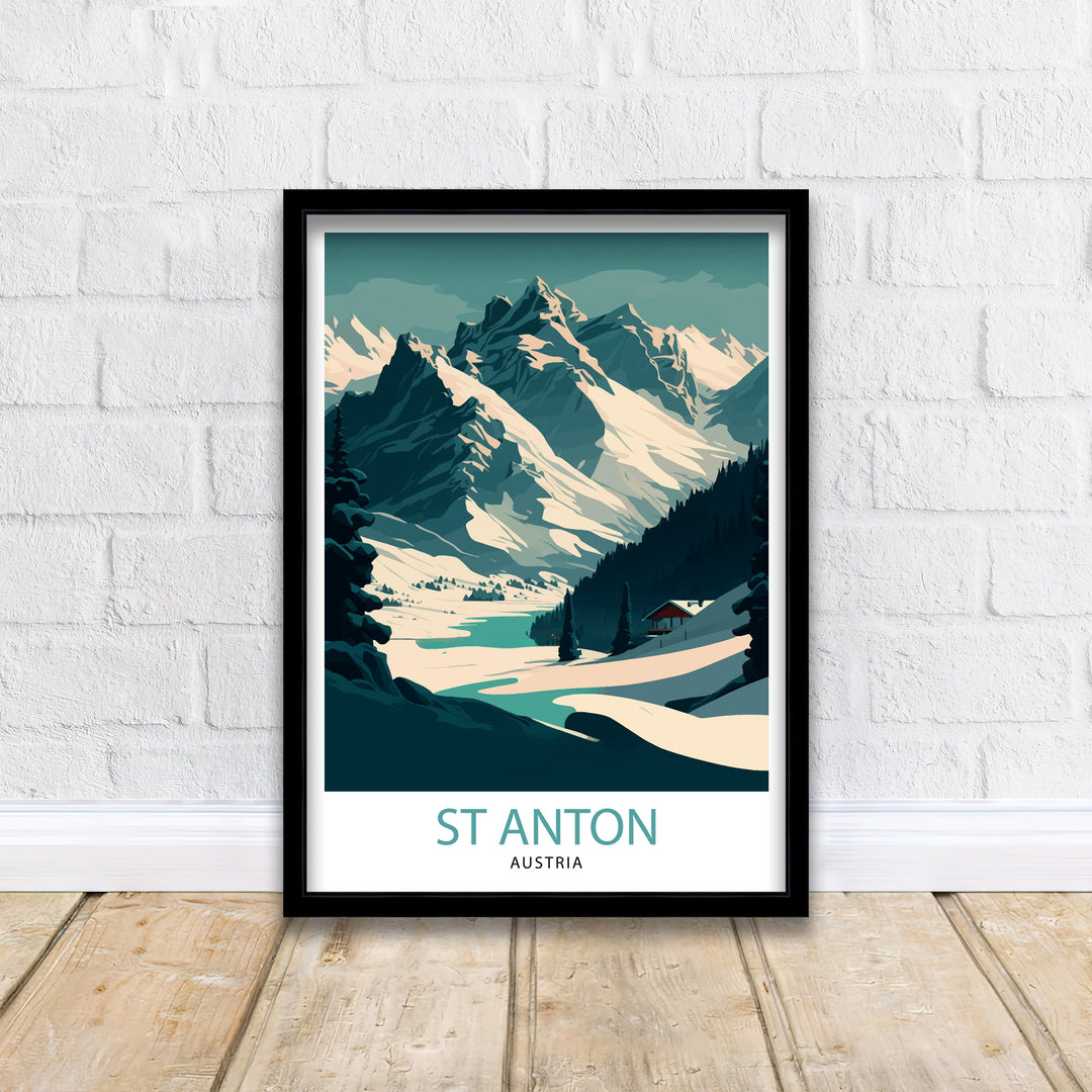 St. Anton Ski Resort Poster Austria Skiing Wall Art Winter Sports Decor Skiing Gift Travel Poster Austrian Ski Poster Austria Ski Poster