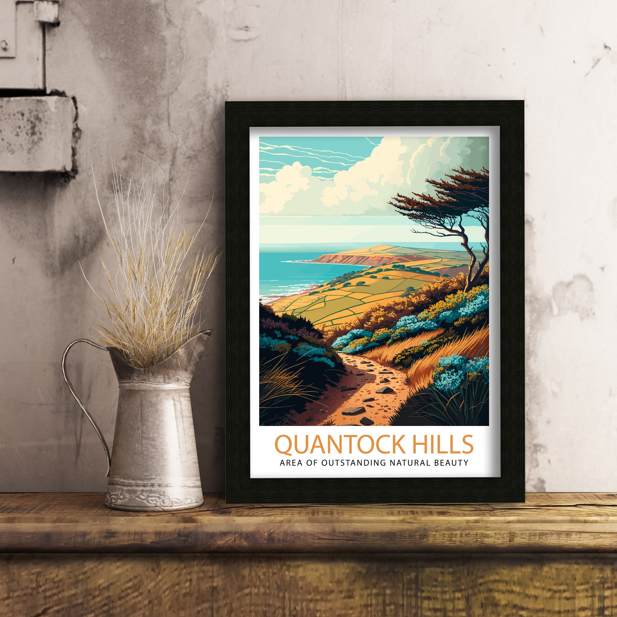 Quantock Hills Print | Somerset Travel Poster, Coastal Art