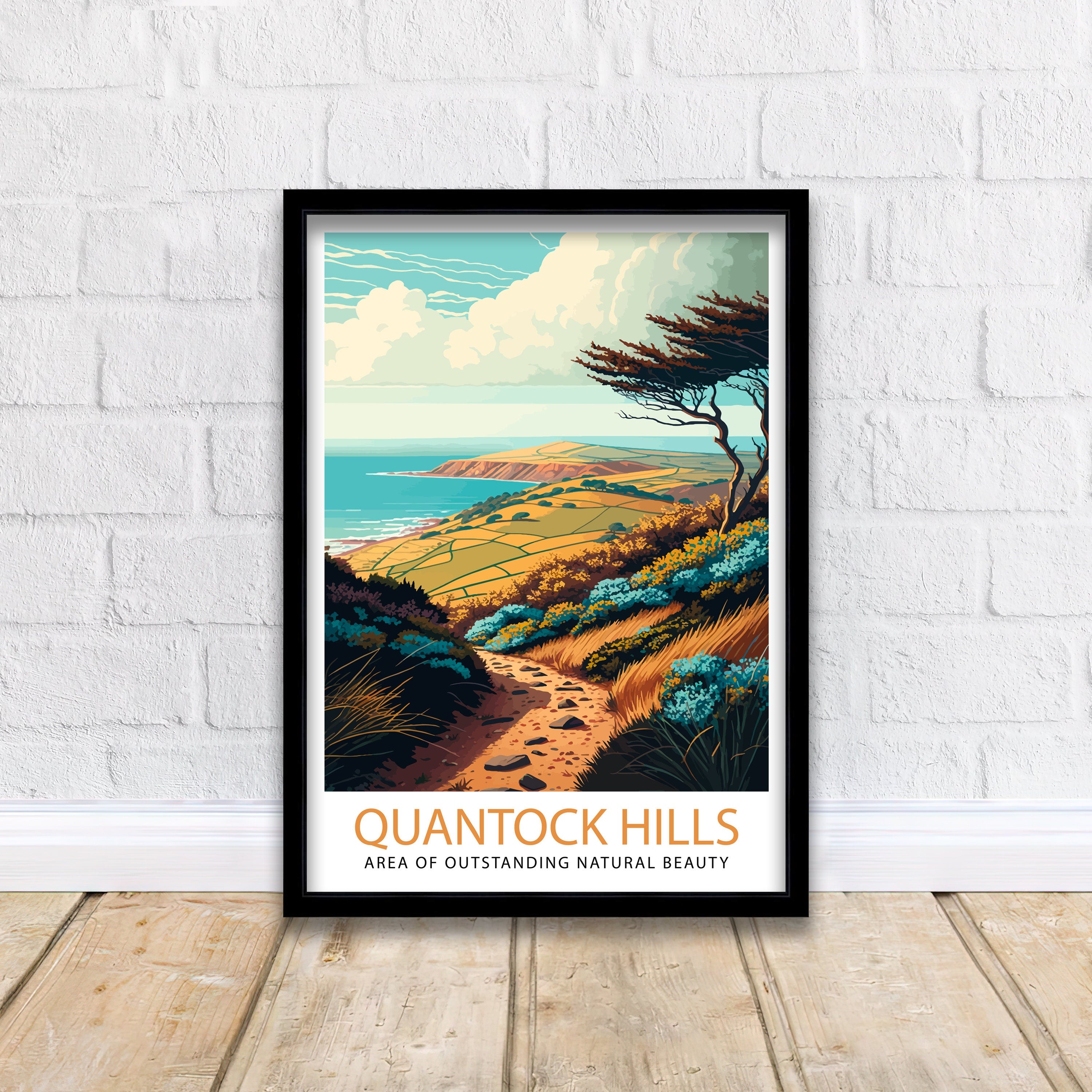 Quantock Hills Print | Somerset Travel Poster, Coastal Art