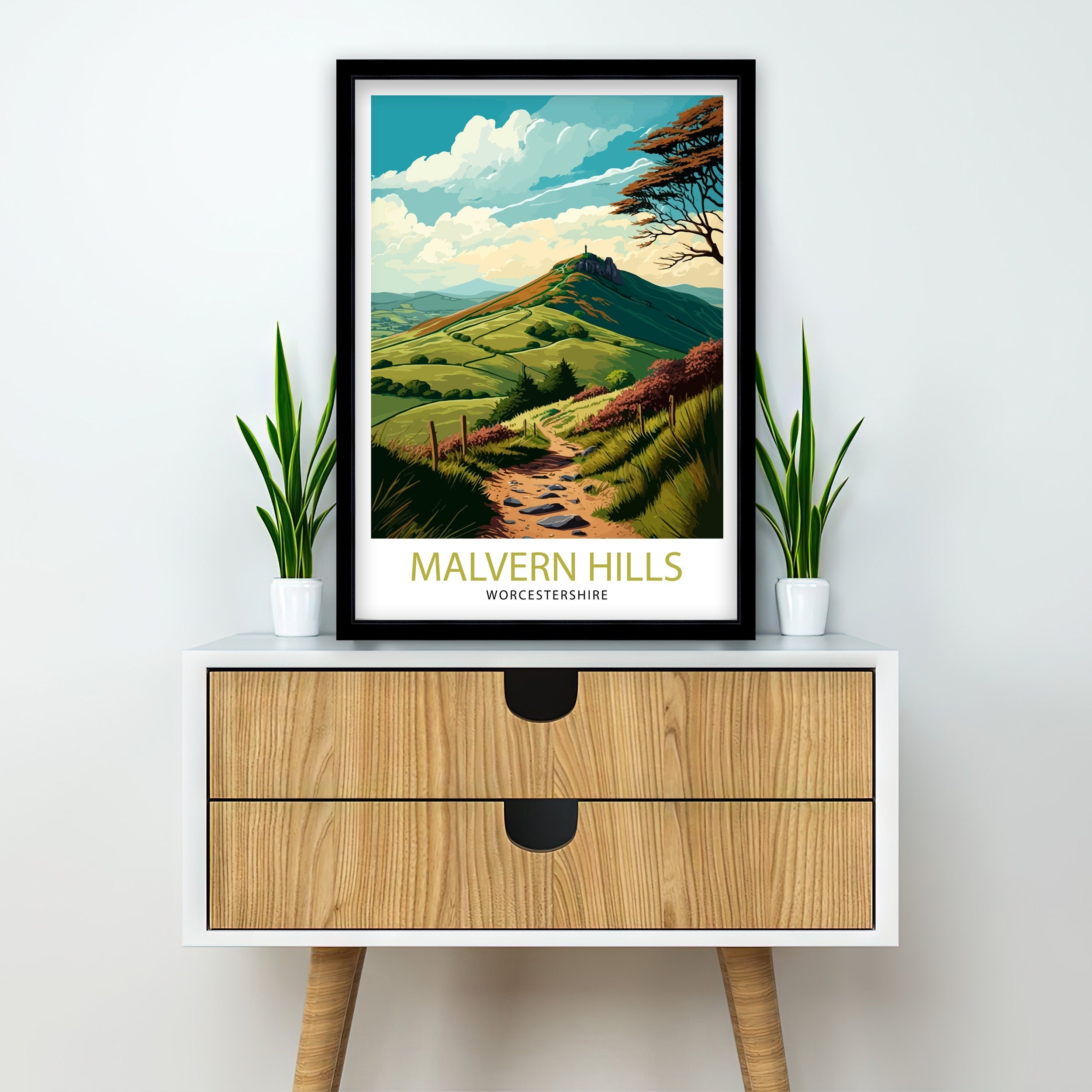 Malvern Hills Travel Poster | Worcestershire Landscape Print