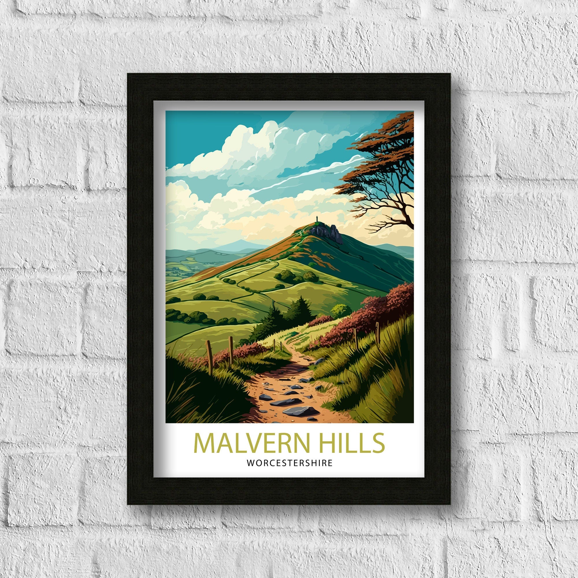 Malvern Hills Travel Poster | Worcestershire Landscape Print