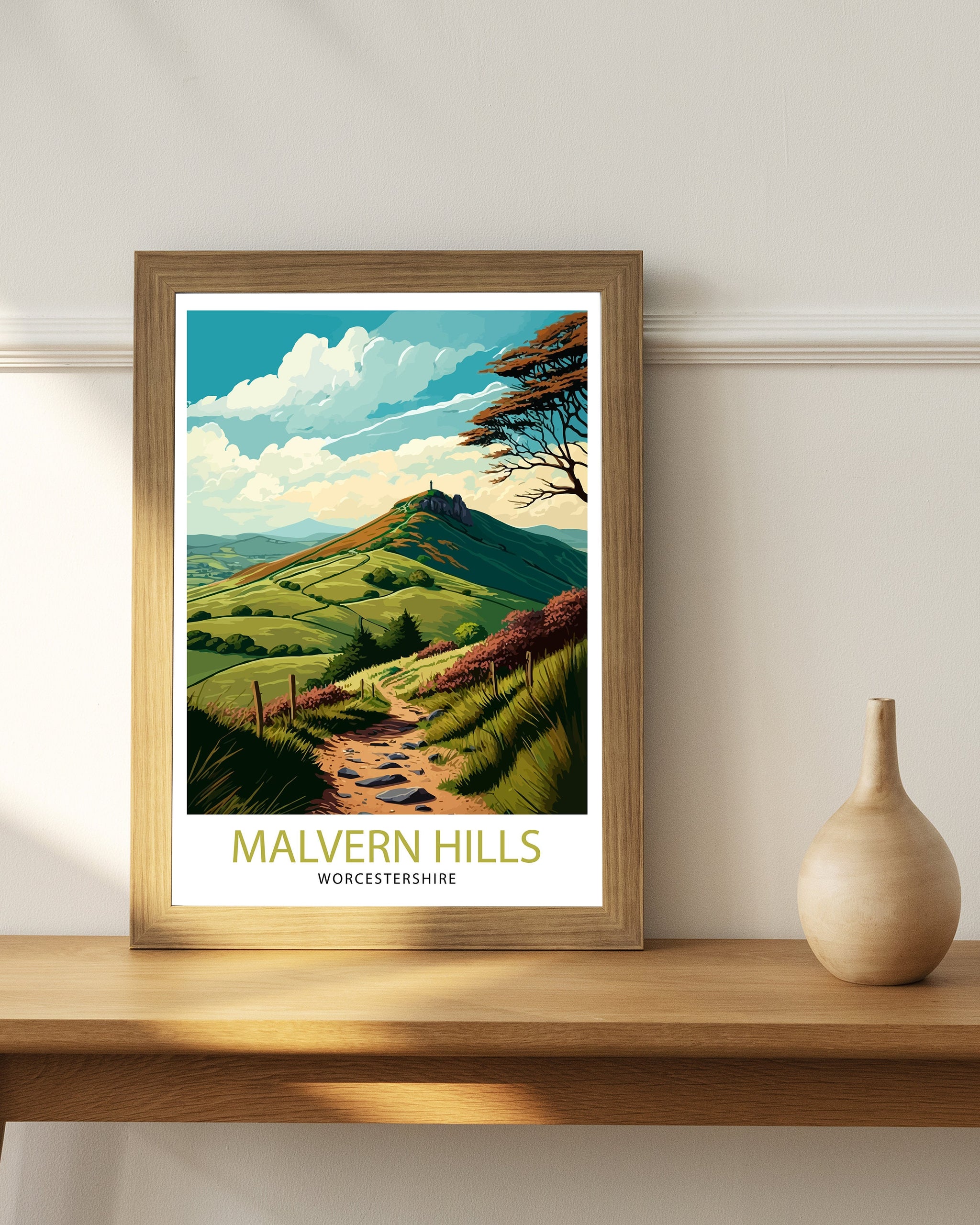Malvern Hills Travel Poster | Worcestershire Landscape Print