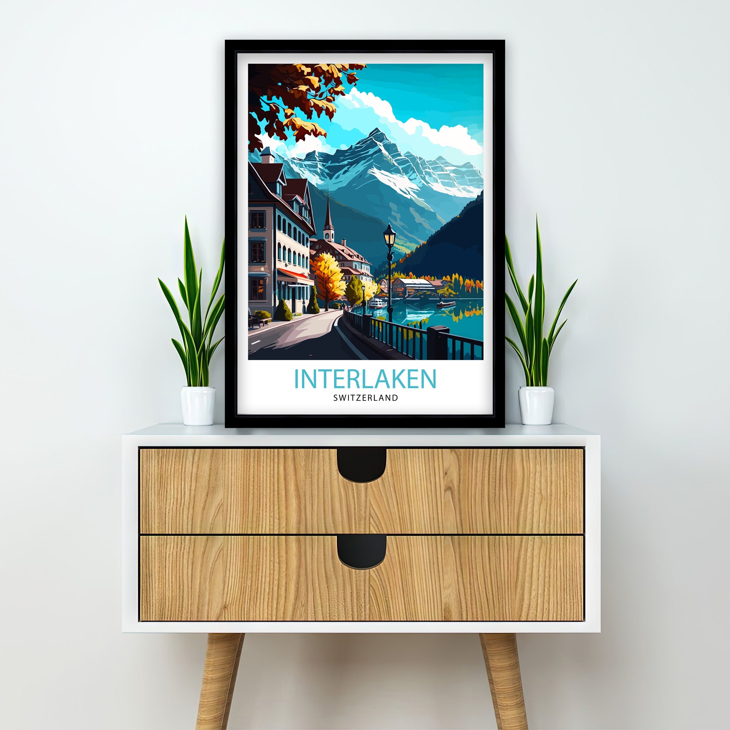 Interlaken Switzerland Travel Poster, Swiss Home Decor