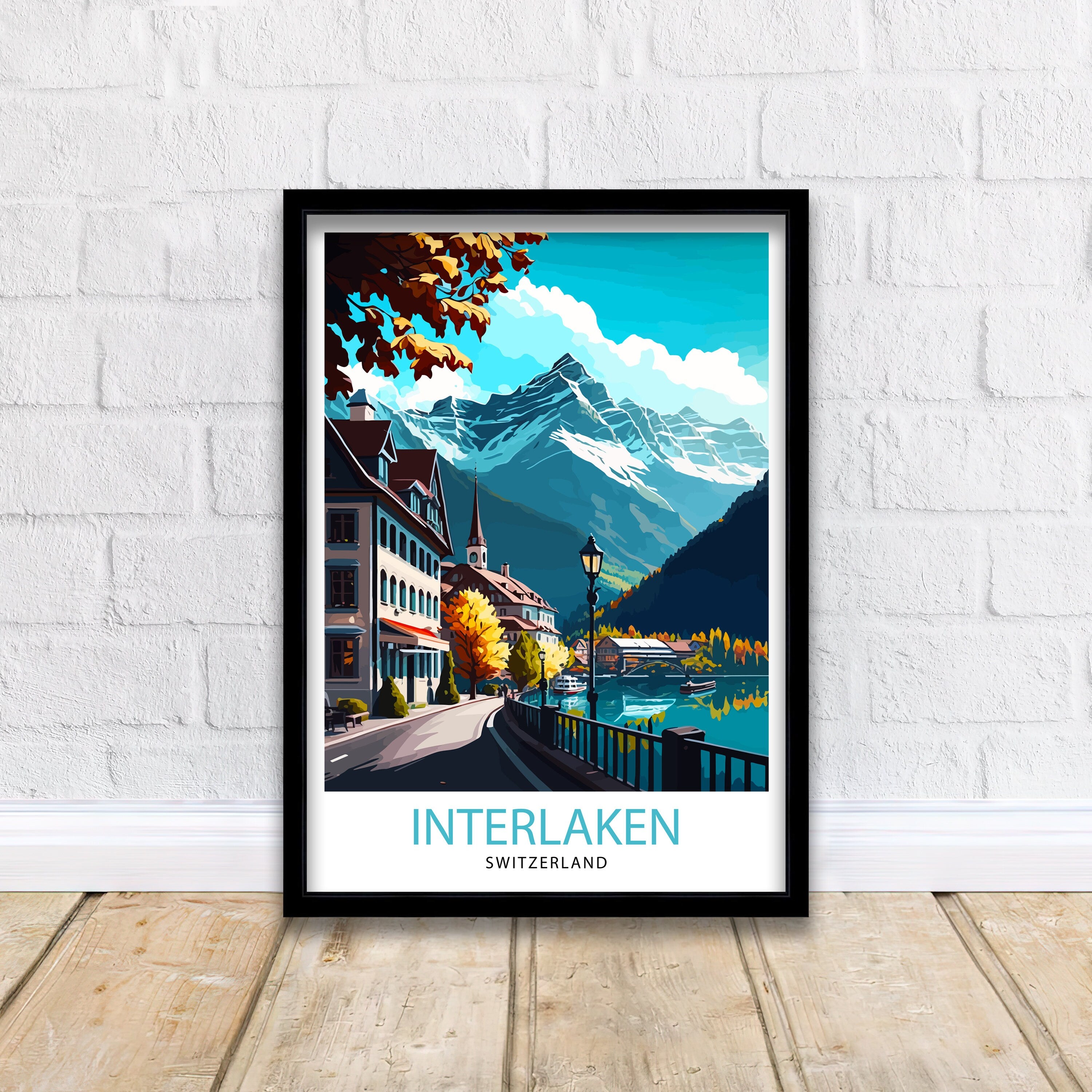 Interlaken Switzerland Travel Poster, Swiss Home Decor