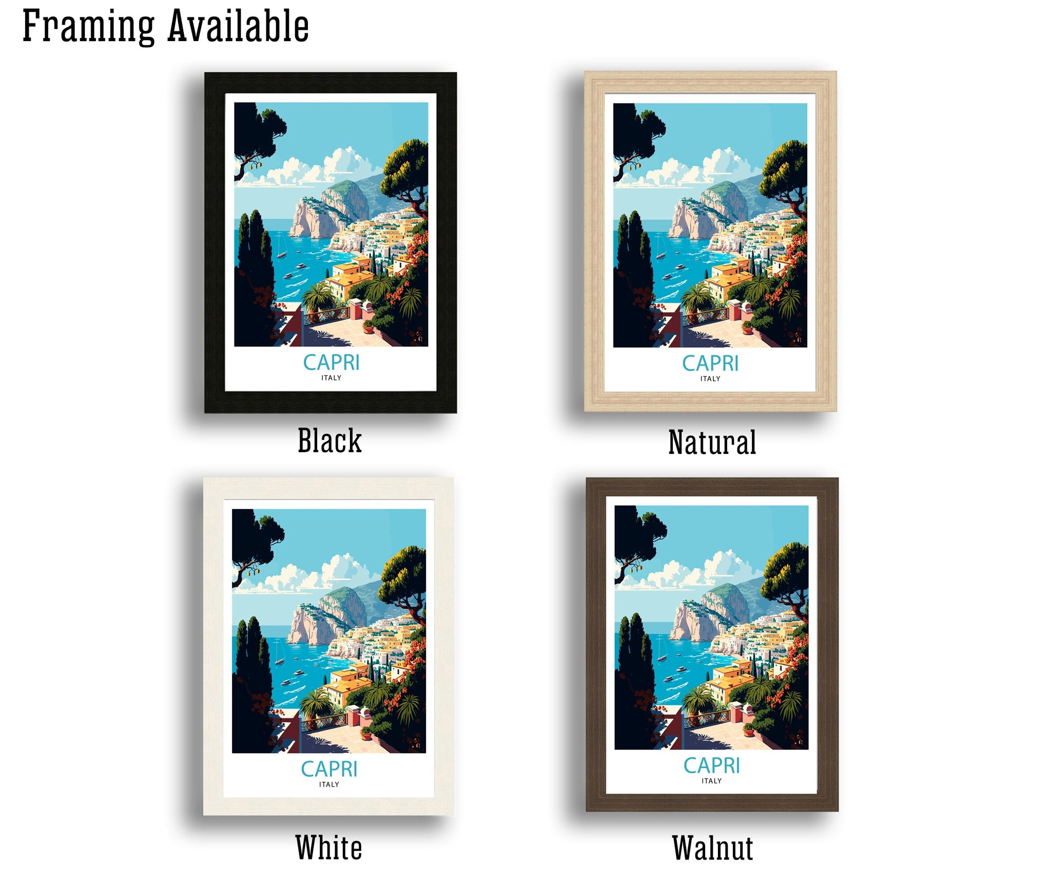 Capri Italy Travel Poster, Coastal Illustration Art Print