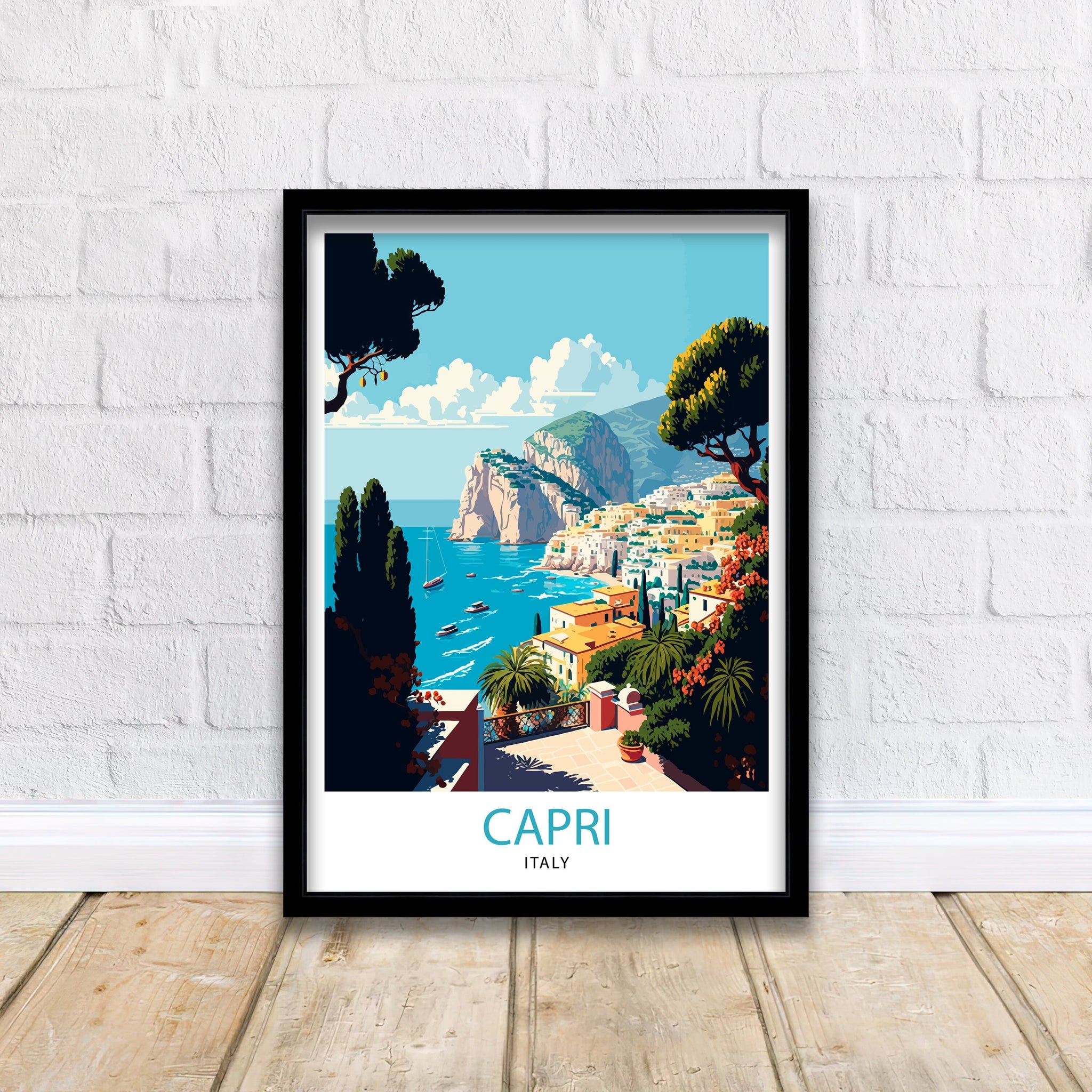 Capri Italy Travel Poster, Coastal Illustration Art Print