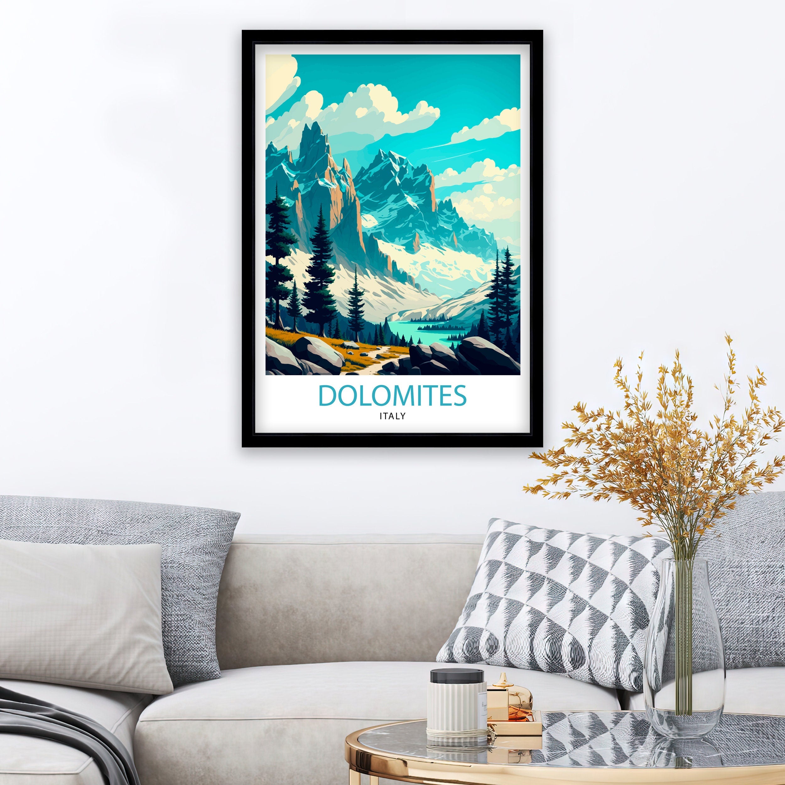 Dolomites Italy Travel Poster, Italian Alps Illustration