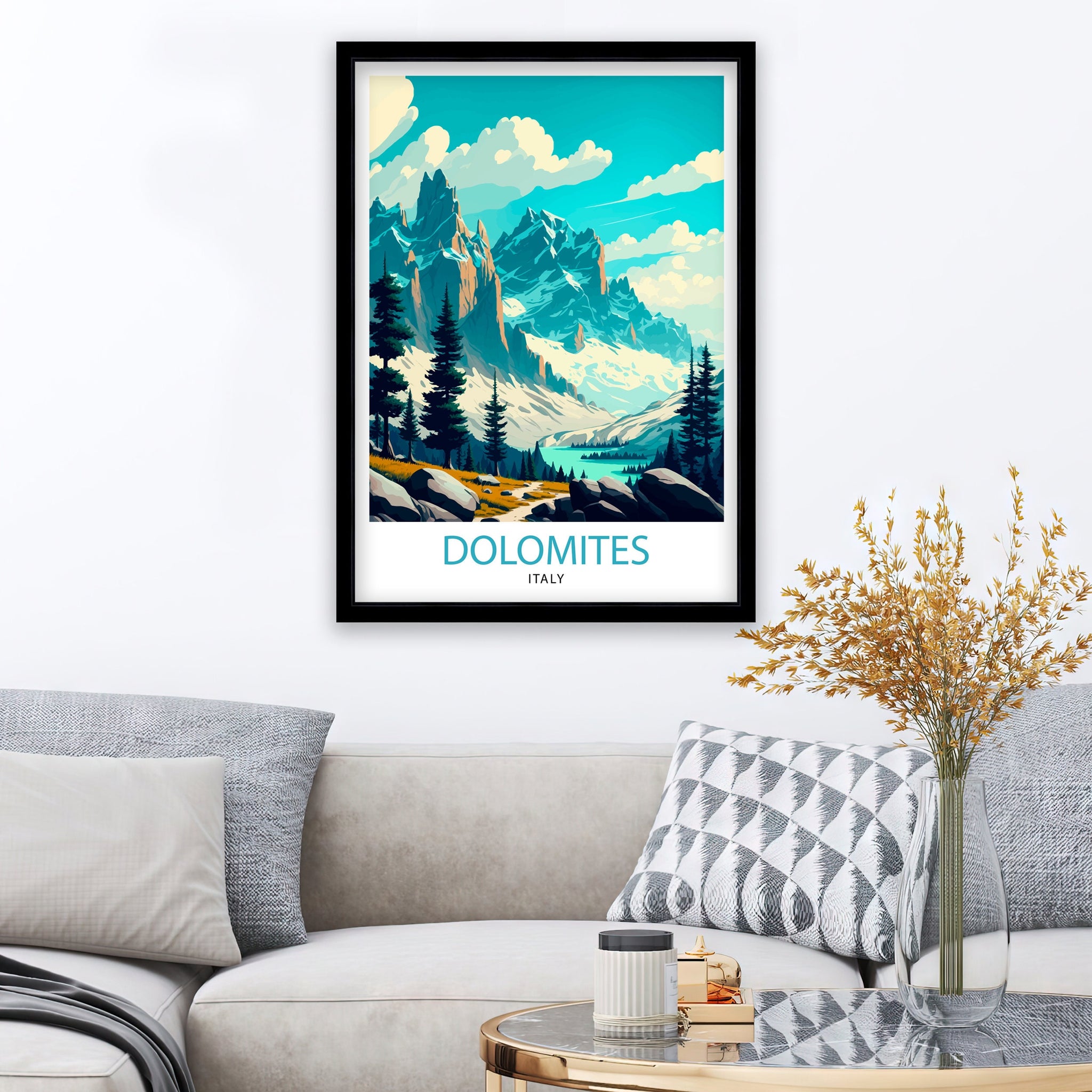 Dolomites Italy Travel Poster, Italian Alps Illustration