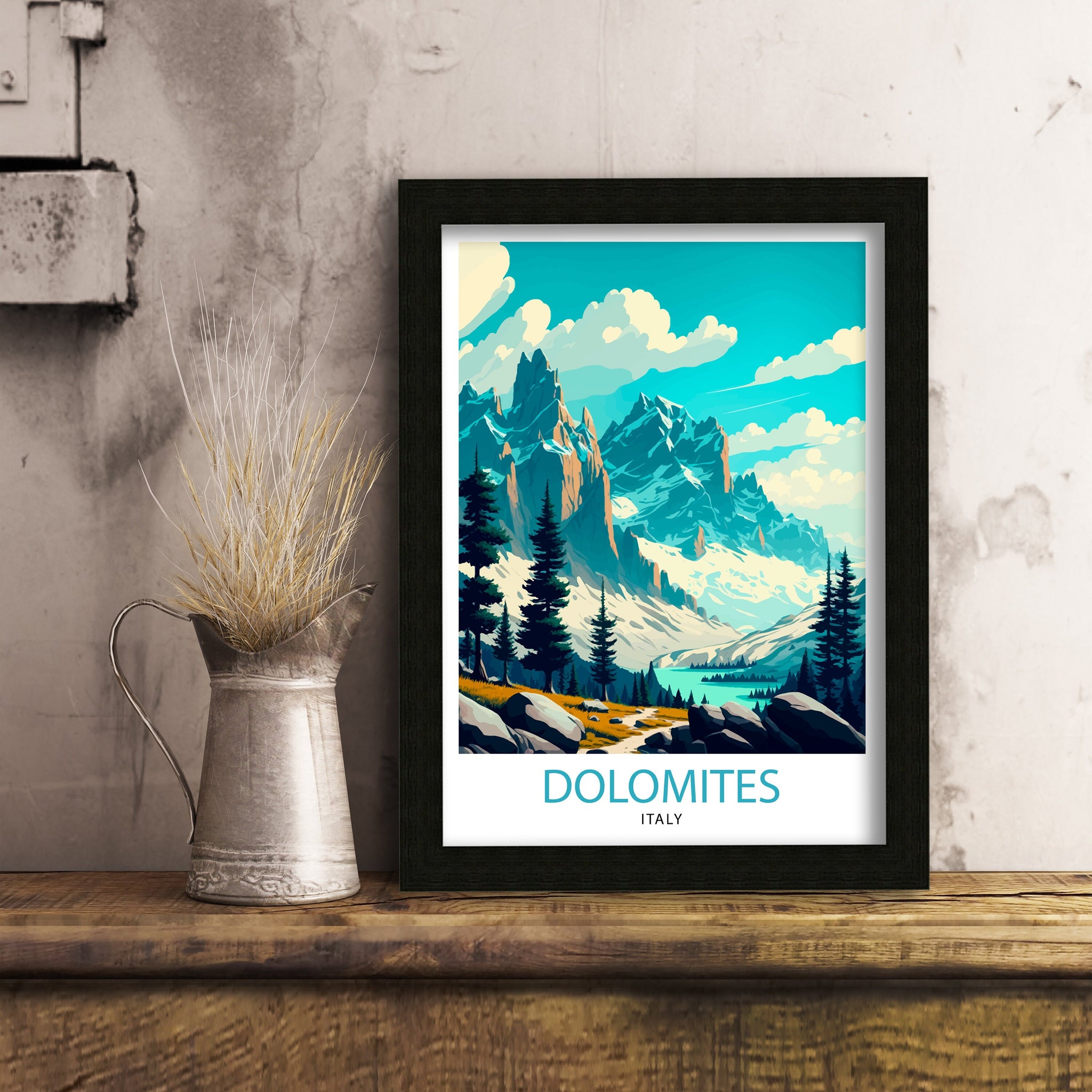 Dolomites Italy Travel Poster, Italian Alps Illustration