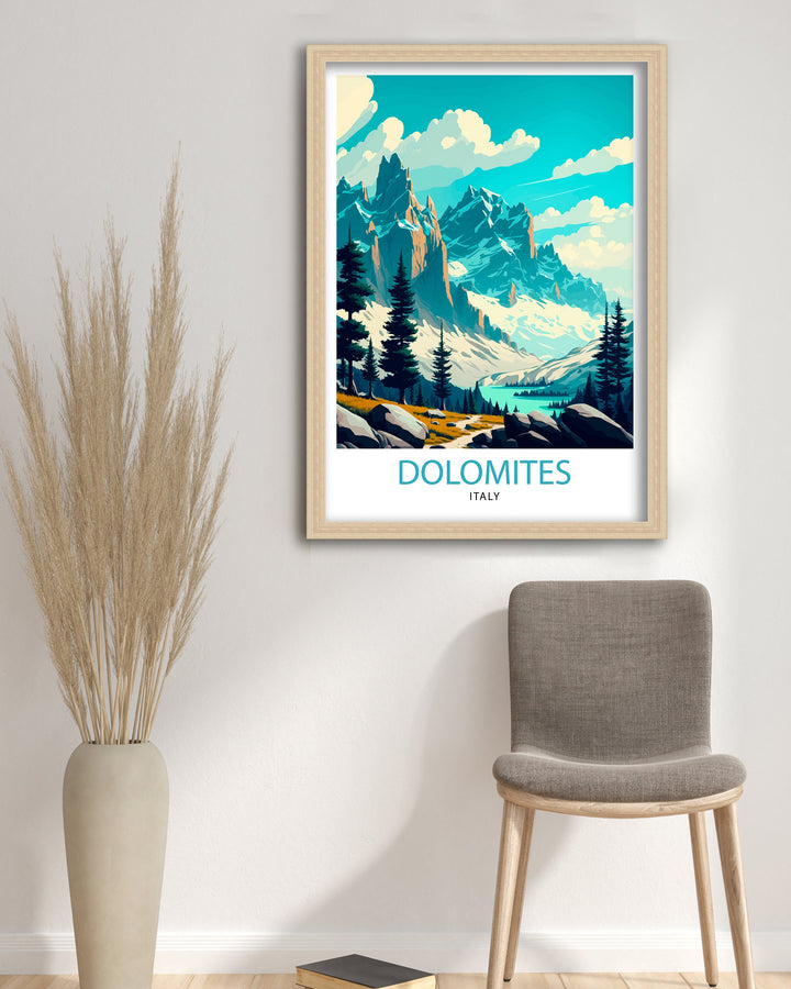 Dolomites Italy Travel Poster Dolomites Wall Art Dolomites Home Decor Italy Illustration Travel Poster Gift For Italy Lovers