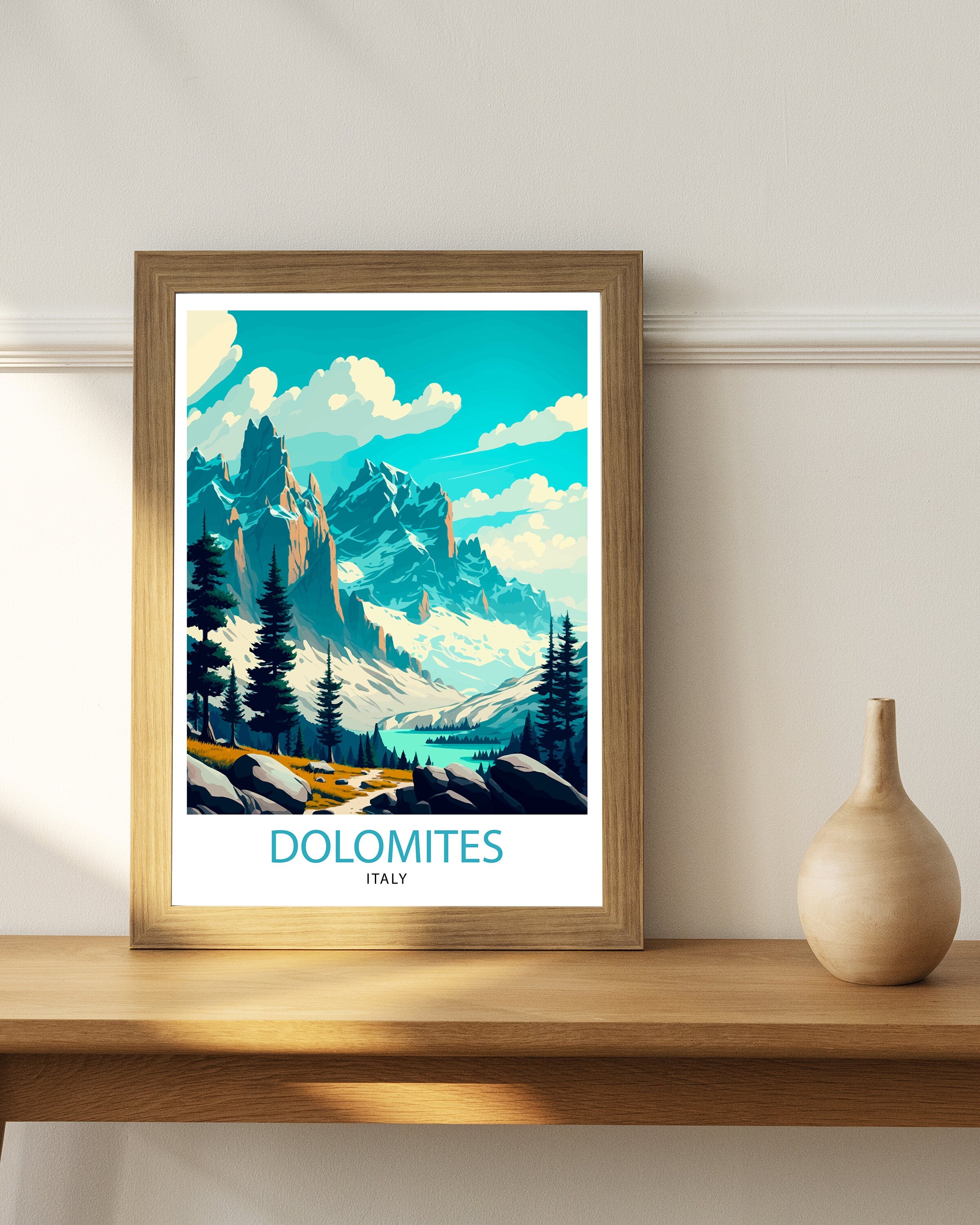 Dolomites Italy Travel Poster, Italian Alps Illustration