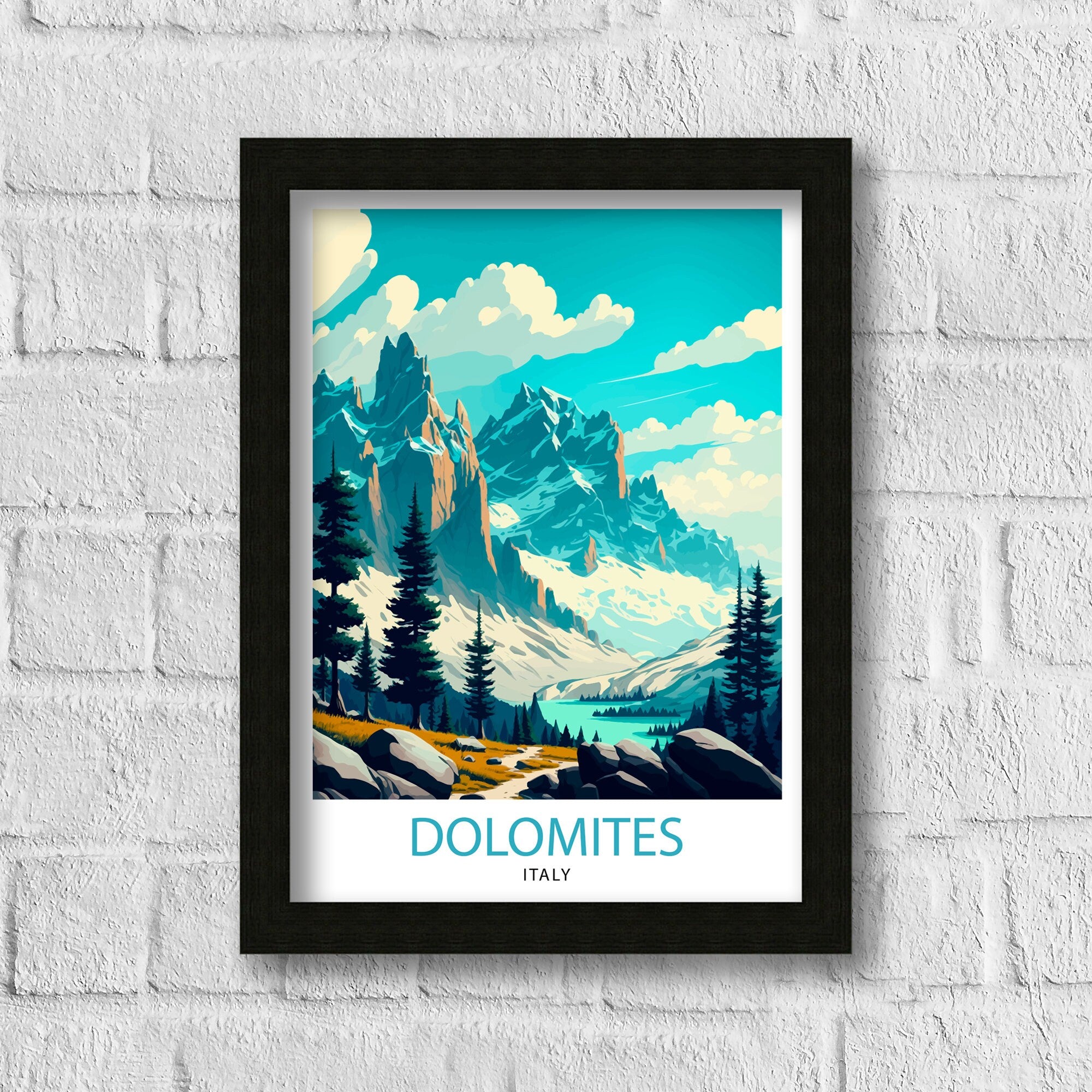Dolomites Italy Travel Poster, Italian Alps Illustration