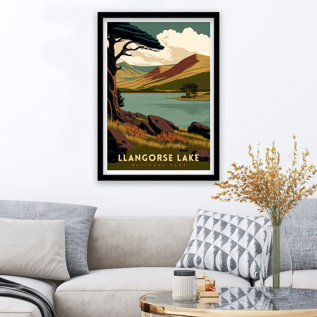 Llangorse Lake Brecon Beacons Travel Poster Llangorse Lake