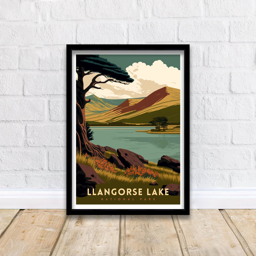 Llangorse Lake Brecon Beacons Travel Poster Llangorse Lake