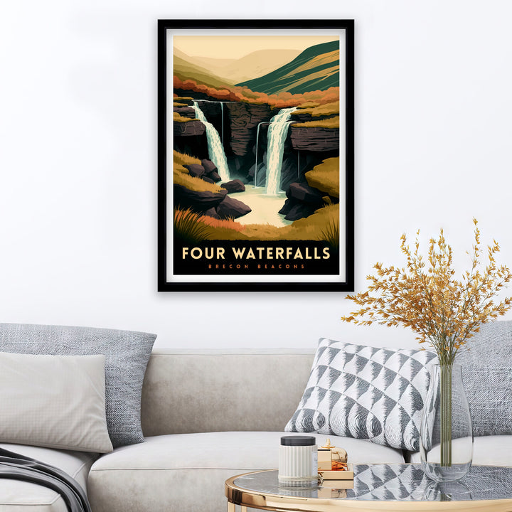 Four Waterfalls Walk Brecon Beacons Travel Poster Brecon Beacons