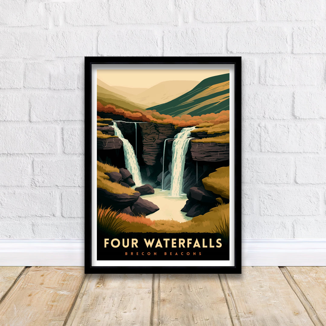 Four Waterfalls Walk Brecon Beacons Travel Poster Brecon Beacons