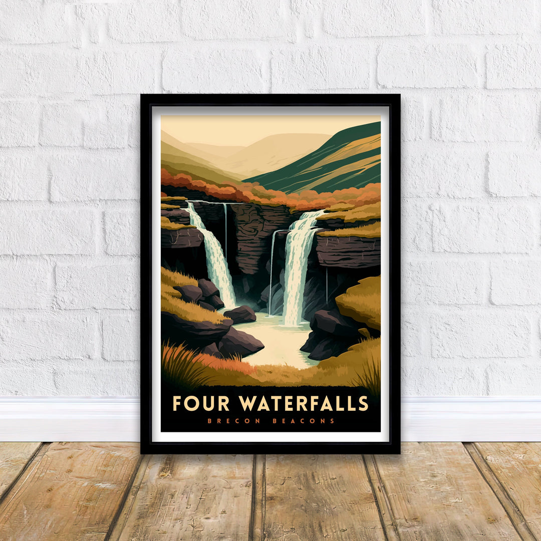 Four Waterfalls Walk Brecon Beacons Travel Poster Brecon Beacons