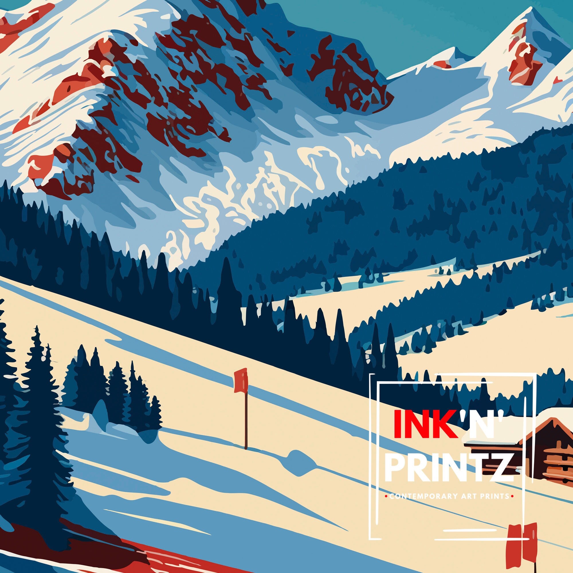 Lech Zurs Ski Resort Art Print, Austrian Alpine Chalet Decor