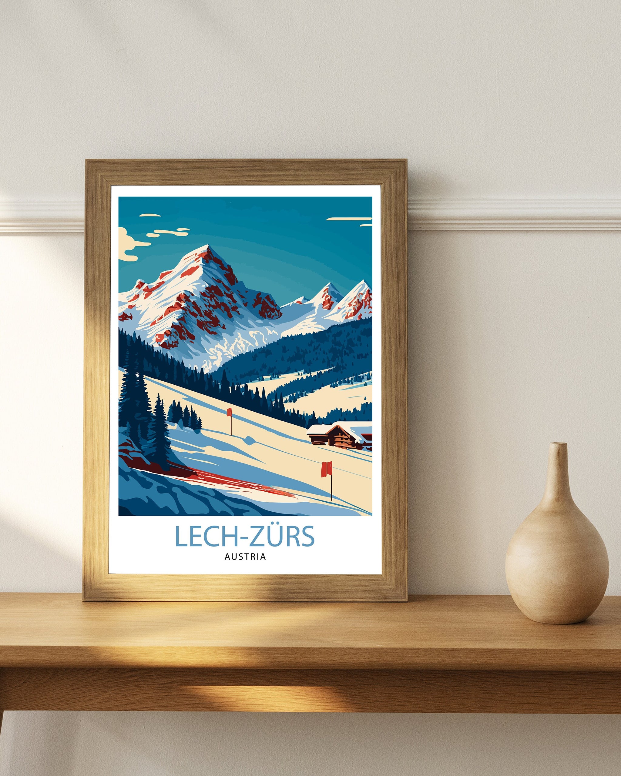 Lech Zurs Ski Resort Art Print, Austrian Alpine Chalet Decor