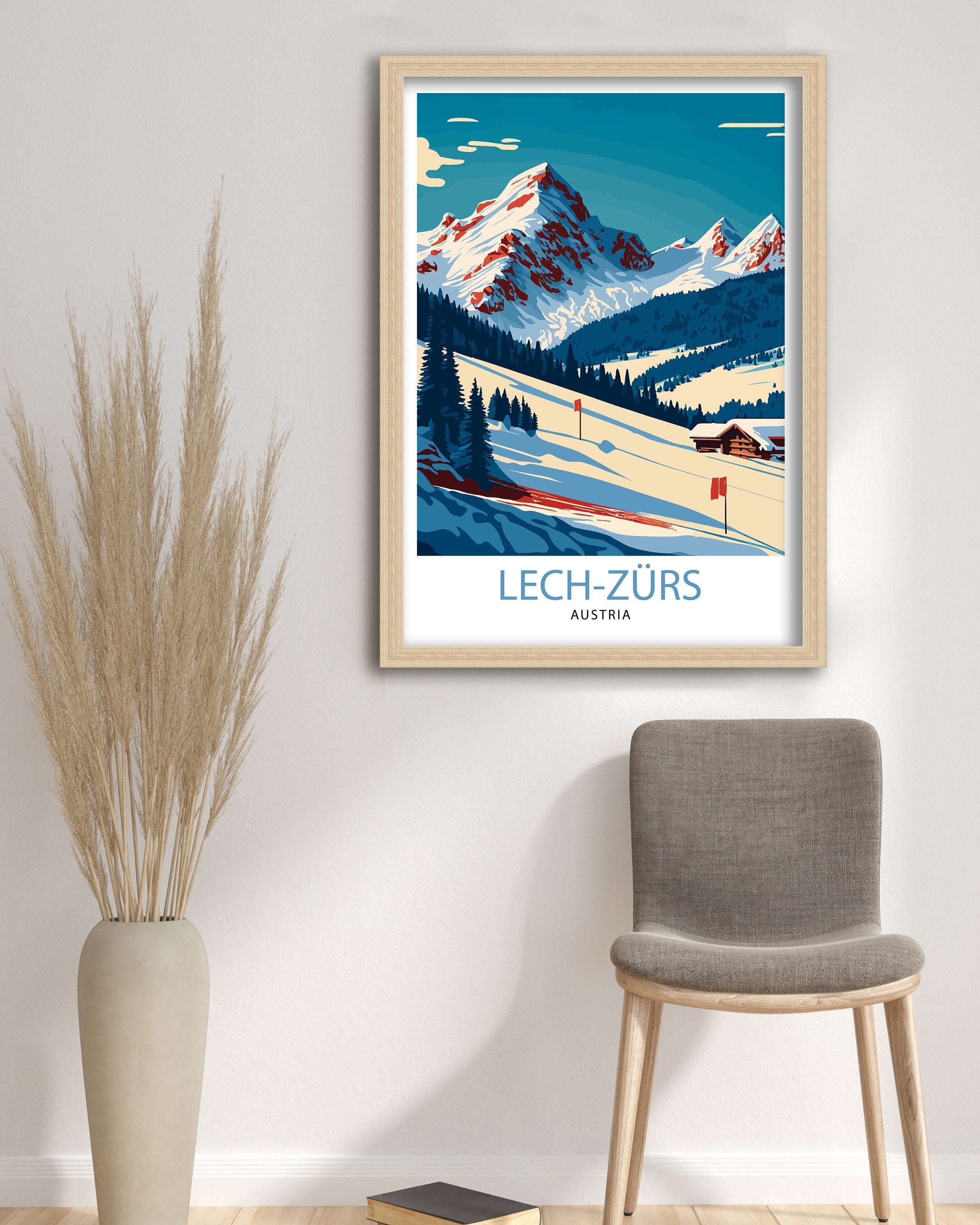 Lech Zurs Ski Resort Art Print, Austrian Alpine Chalet Decor
