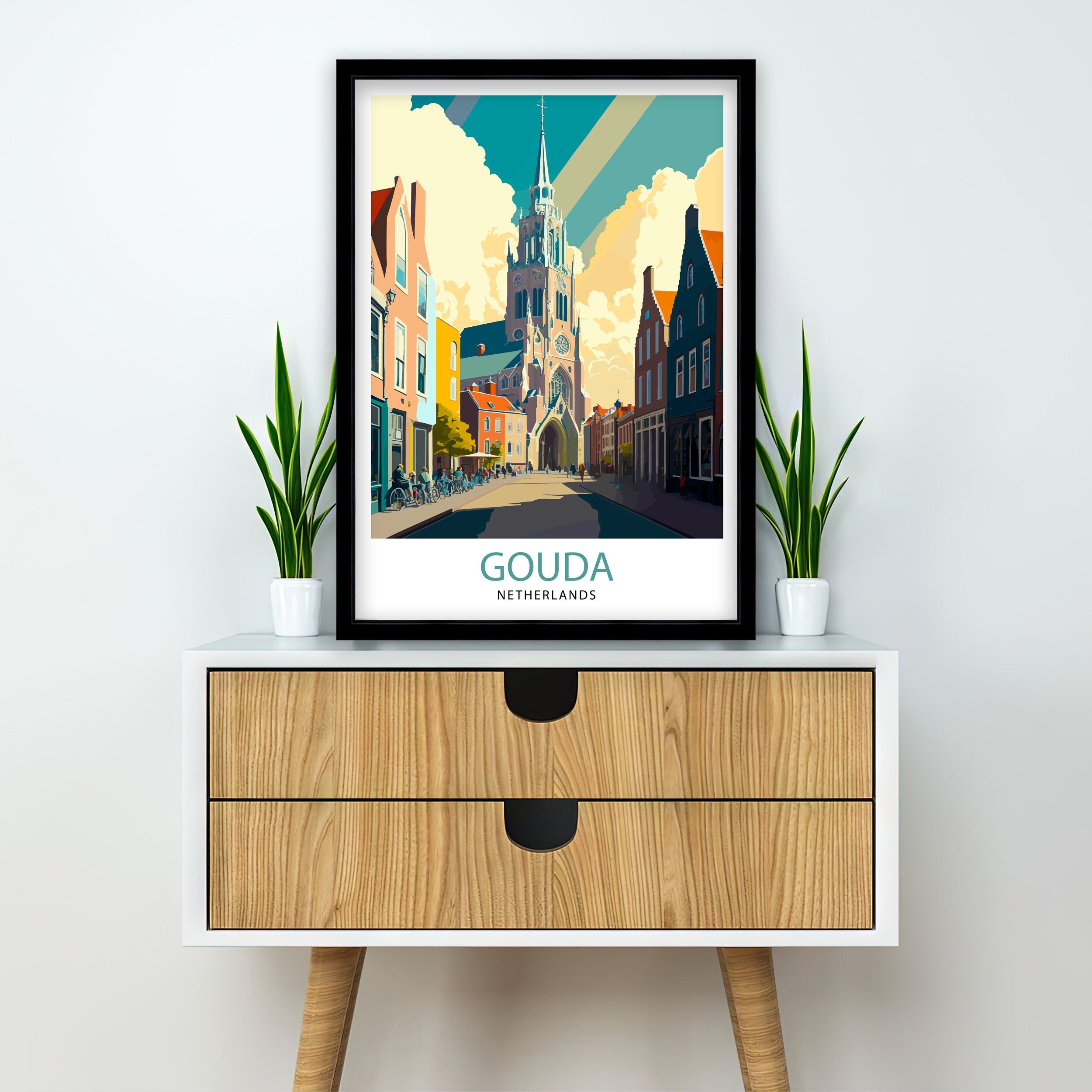 Gouda Netherlands Travel Poster, Dutch Architecture Print