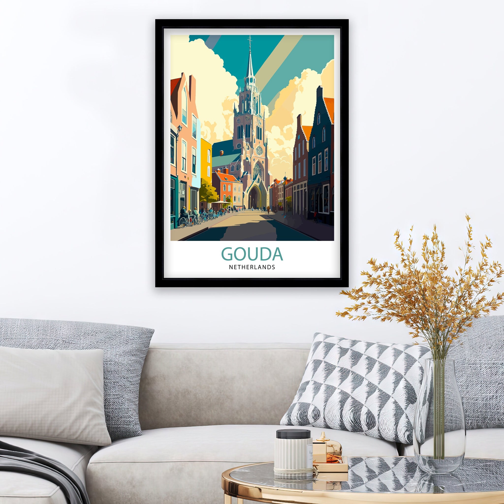 Gouda Netherlands Travel Poster, Dutch Architecture Print