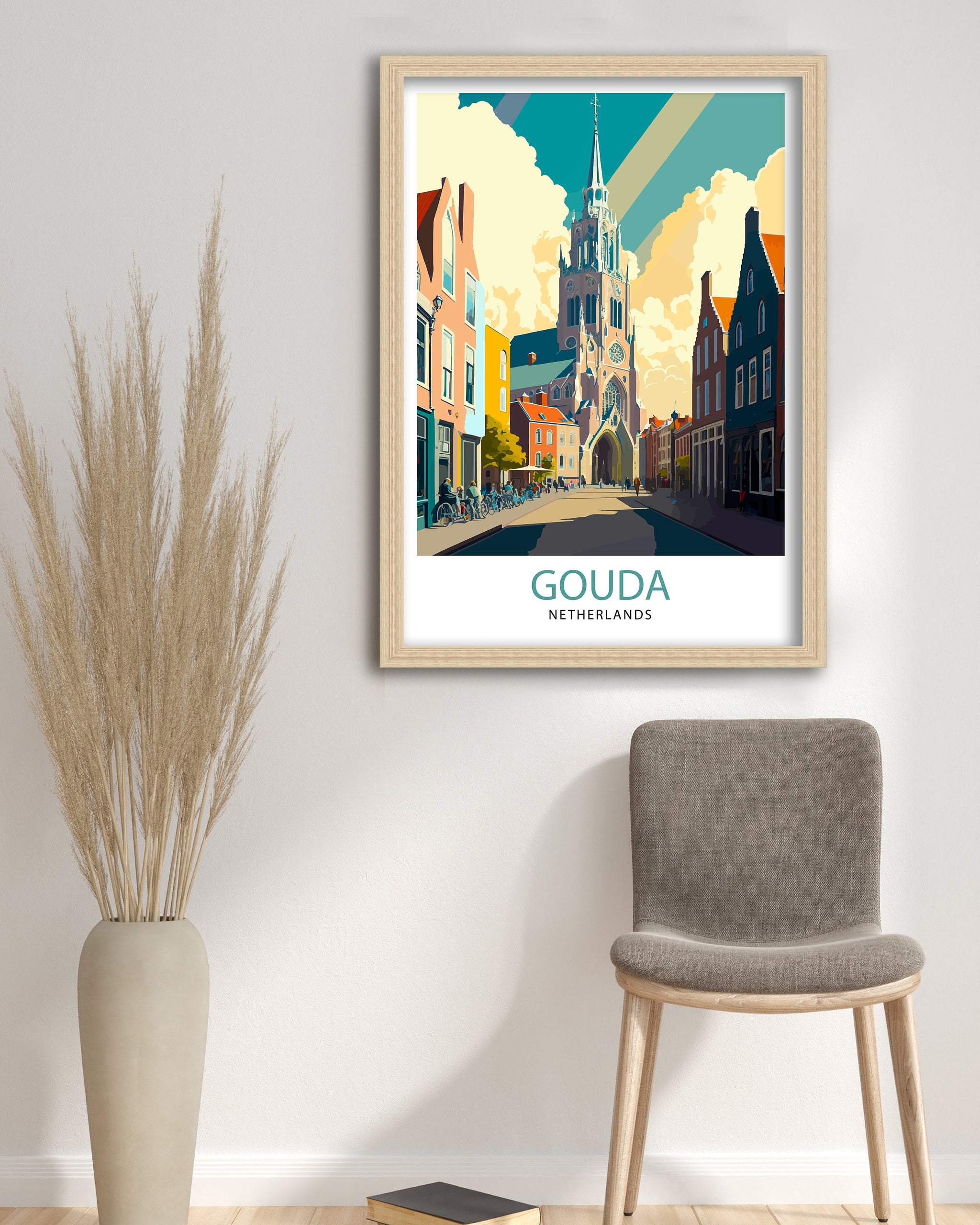 Gouda Netherlands Travel Poster, Dutch Architecture Print