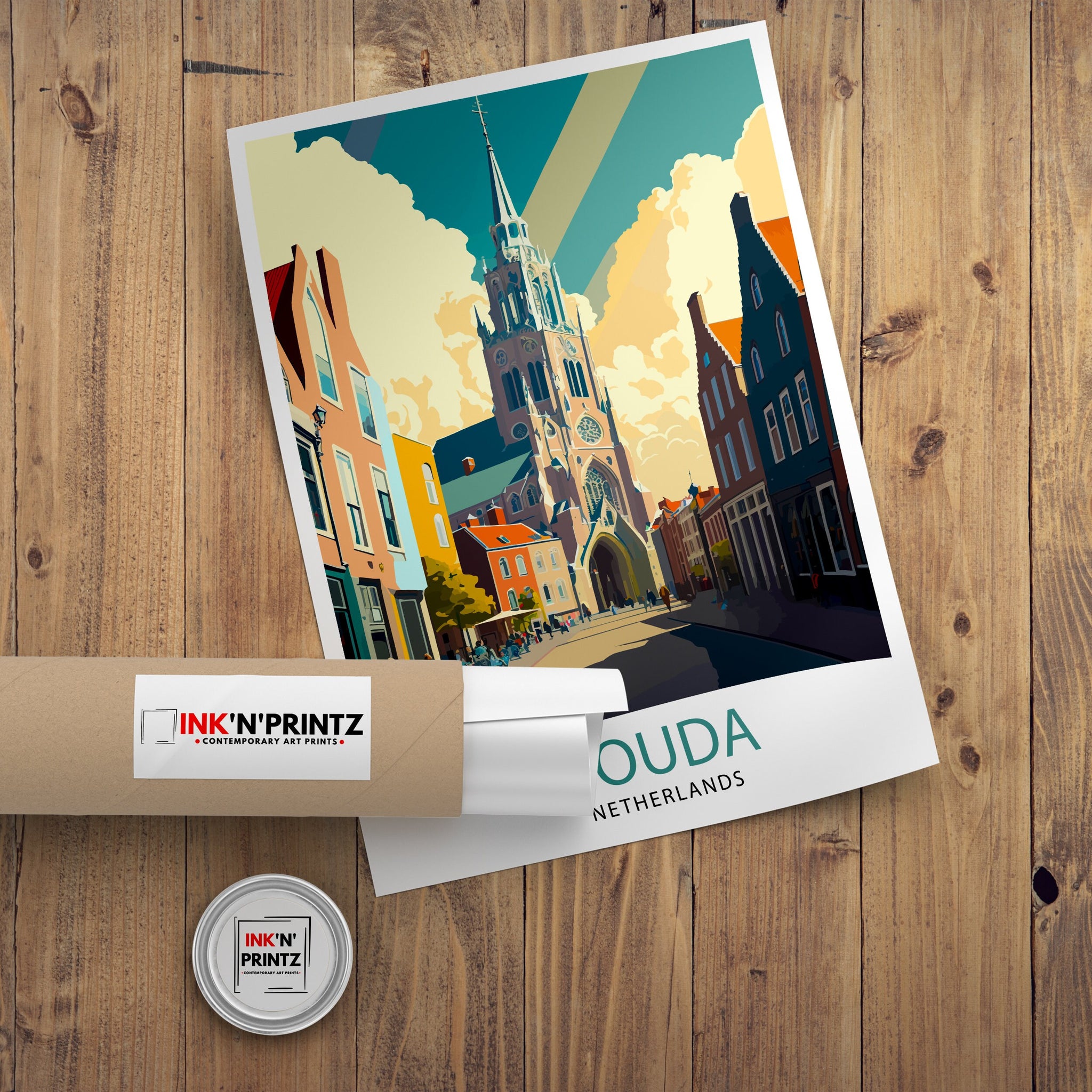 Gouda Netherlands Travel Poster, Dutch Architecture Print