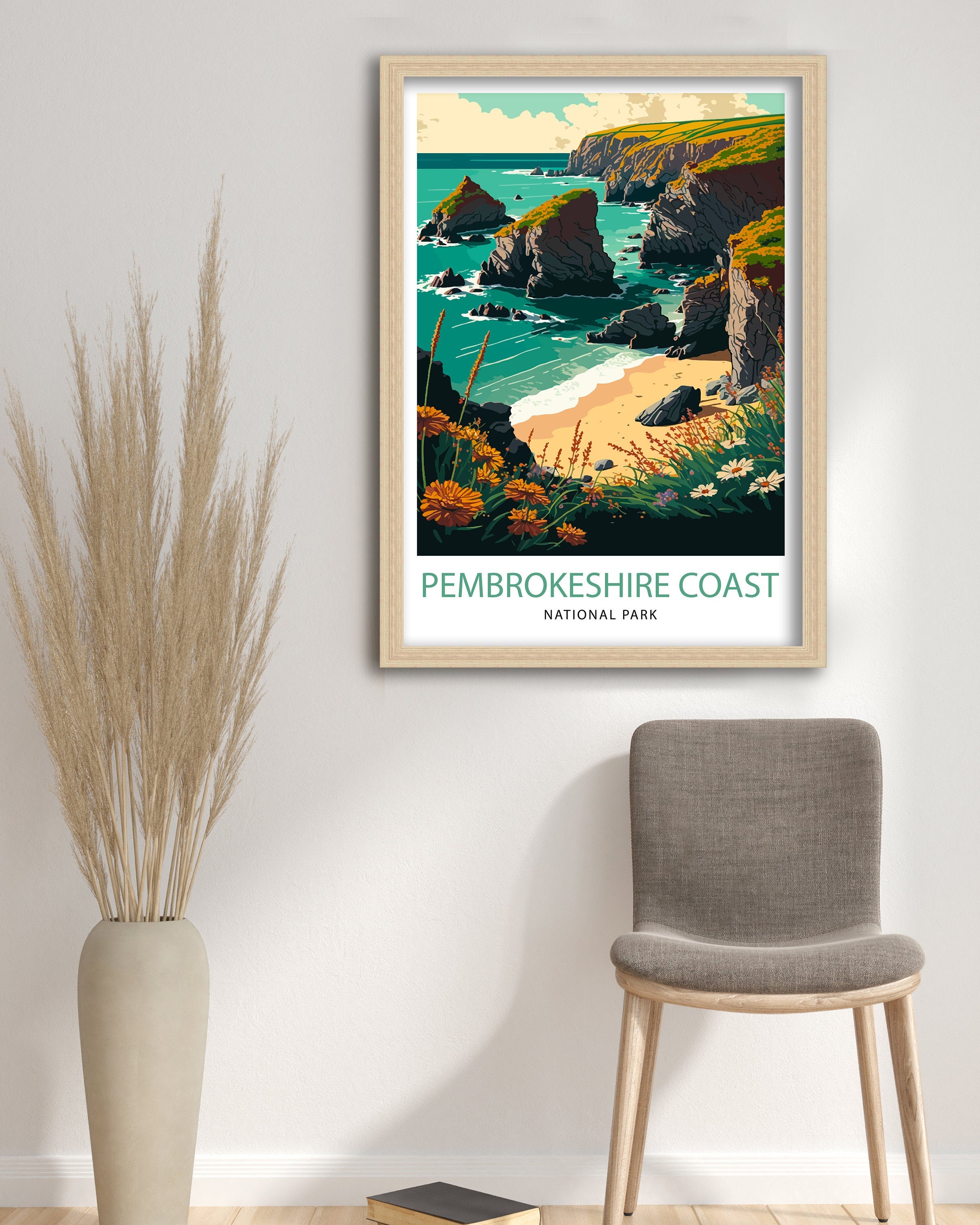 Pembrokeshire Coast Travel Print, Wales Landscape Art