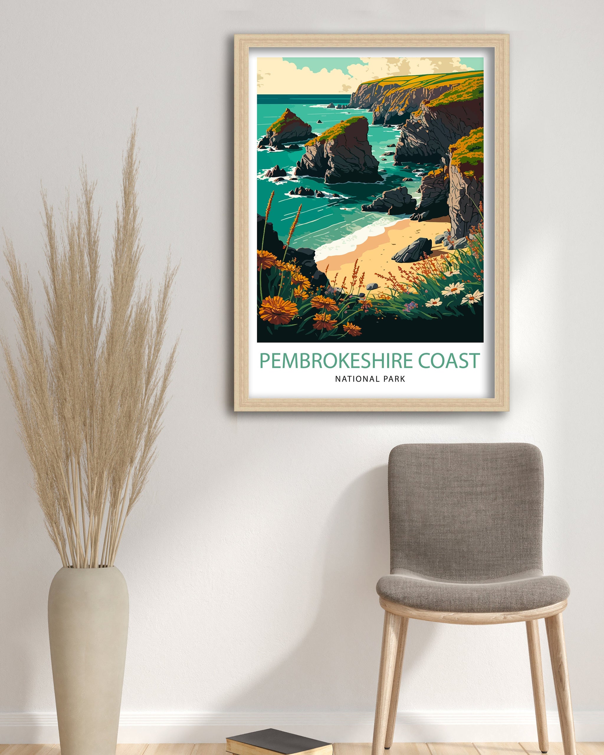 Pembrokeshire Coast Travel Print, Wales Landscape Art