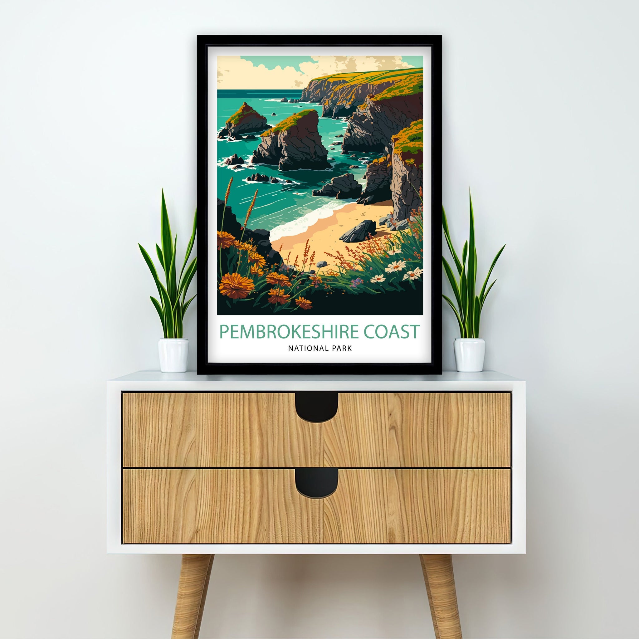 Pembrokeshire Coast Travel Print, Wales Landscape Art