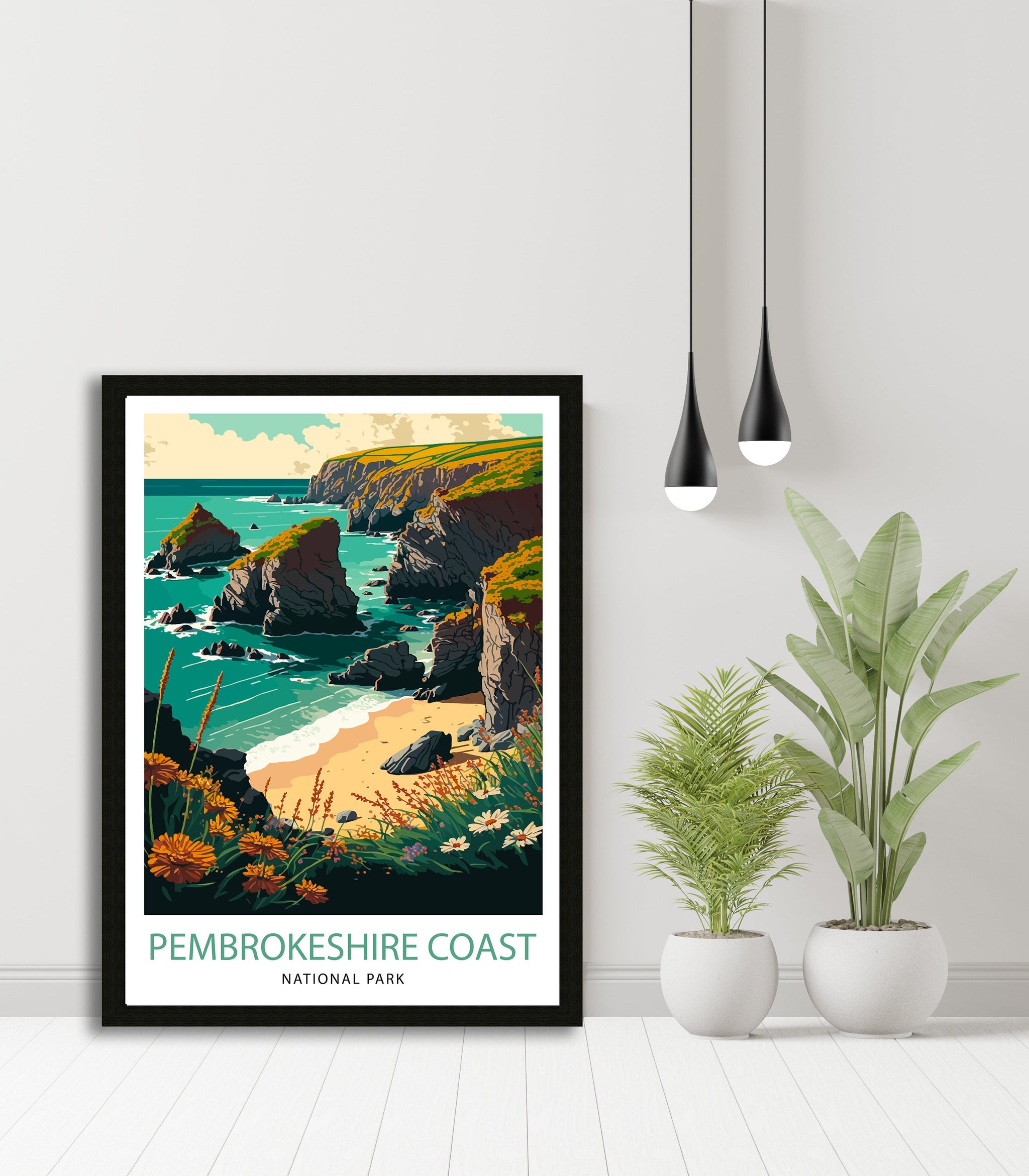 Pembrokeshire Coast Travel Print, Wales Landscape Art